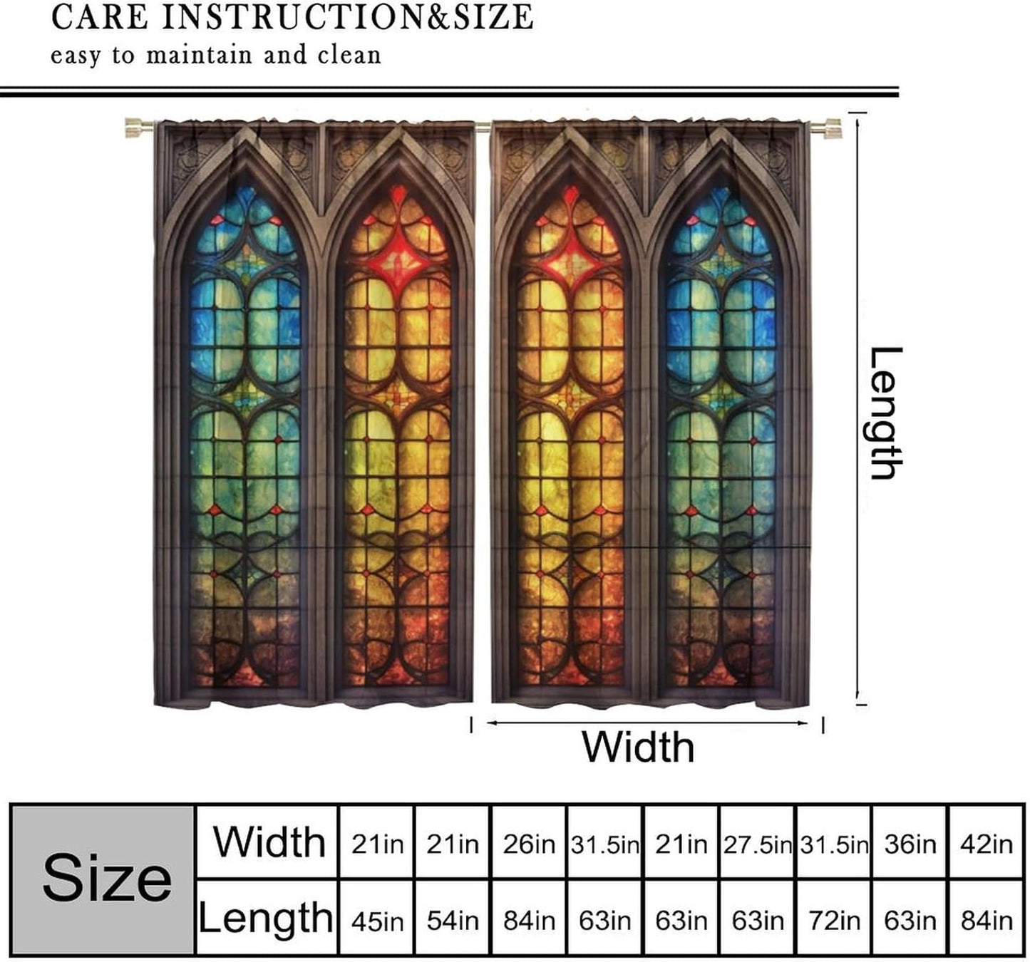 Stained Glass Curtains,Mid Century Vintage Style Abstract Art Home Decor Drapes for Bedroom Living Room Kitchen Window Treatment 2 Panels Set Total Size 72" W X 63" L Inch