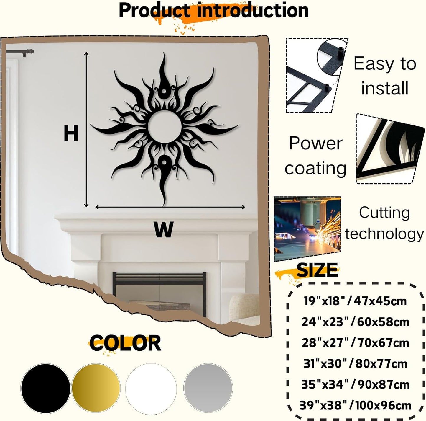 Hotuijxca Metal Wacky Sun Wall Art, Wacky Sun Metal Decor for Livingroom, Bedroom (Silver, 24"x23"/60x58cm, metal wall art)