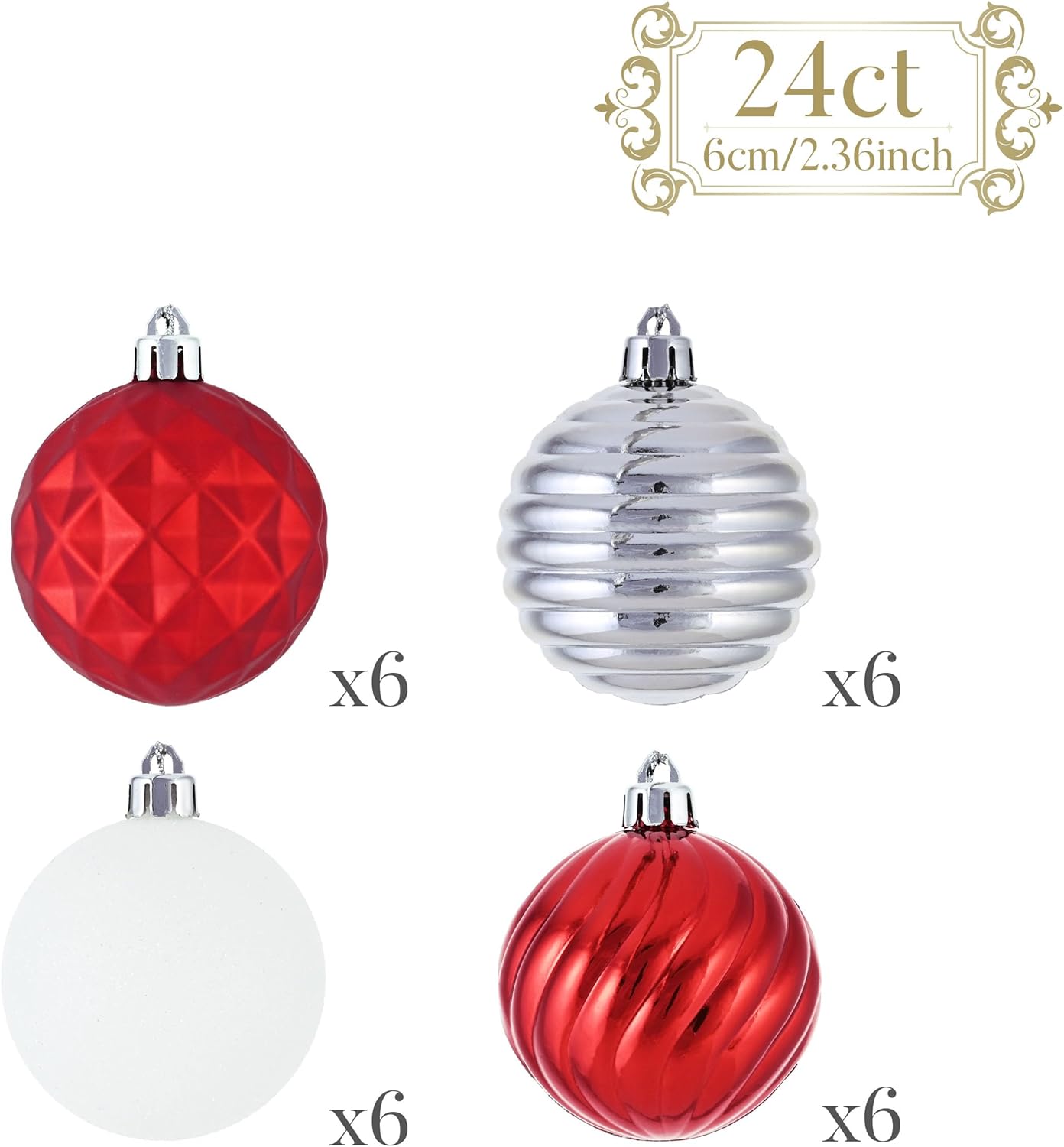 Valery Madelyn Christmas Ornaments Tree Decorations Set for Fall Halloween, 24ct Red White Shatterproof Ball Ornaments, 2.36" Hanging Ornament Bulk for Xmas Holiday Party Decor