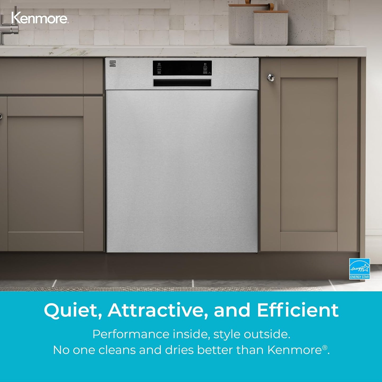 Kenmore 24" Built-in Stainless Steel Tub Dishwasher EasyFlex 3rd, SmartWash, UltraWash Plus, TurboDry, and MoreSpace Adjustable Rack, Energy Star Certified, White