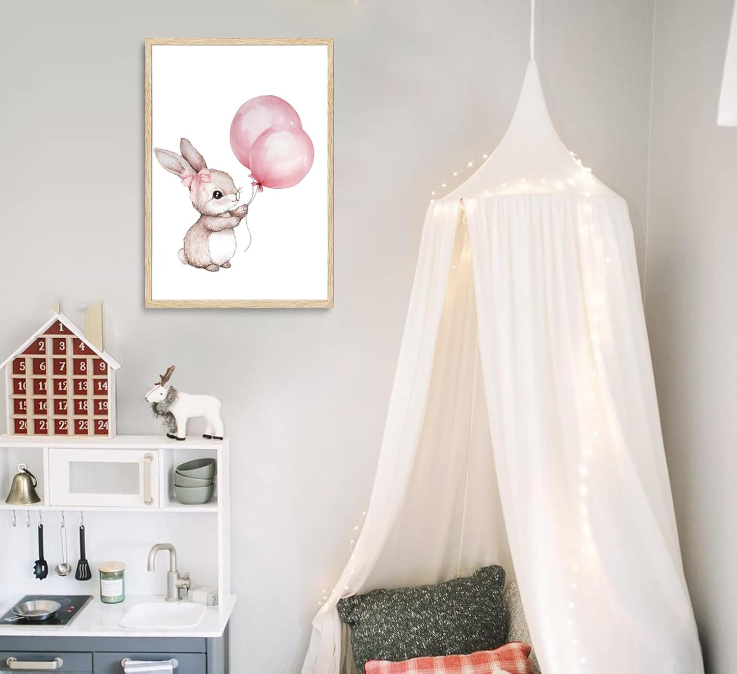 3Pcs Cute Bunny Canvas Wall Art Pink Bow Easter Poster Prints Love Wildflowers Picture Decoration for Nursery Girl Bedroom Children's Room Easter Gifts for Kids Unframed