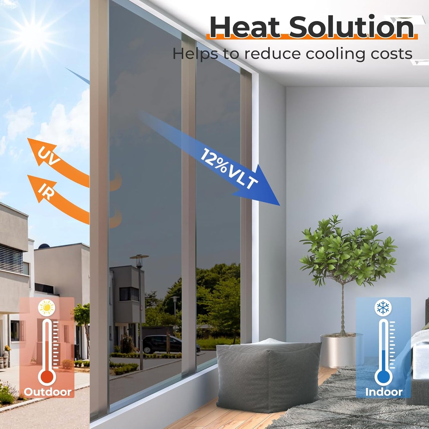 DOWELL Window Privacy Film, One Way Window Tint for Home, Static Cling Anti UV Sun Blocking Reflective Mirror Film, Heat Control See Out Not in Glass Tinting, Black Silver, 17.5" x 78.7"