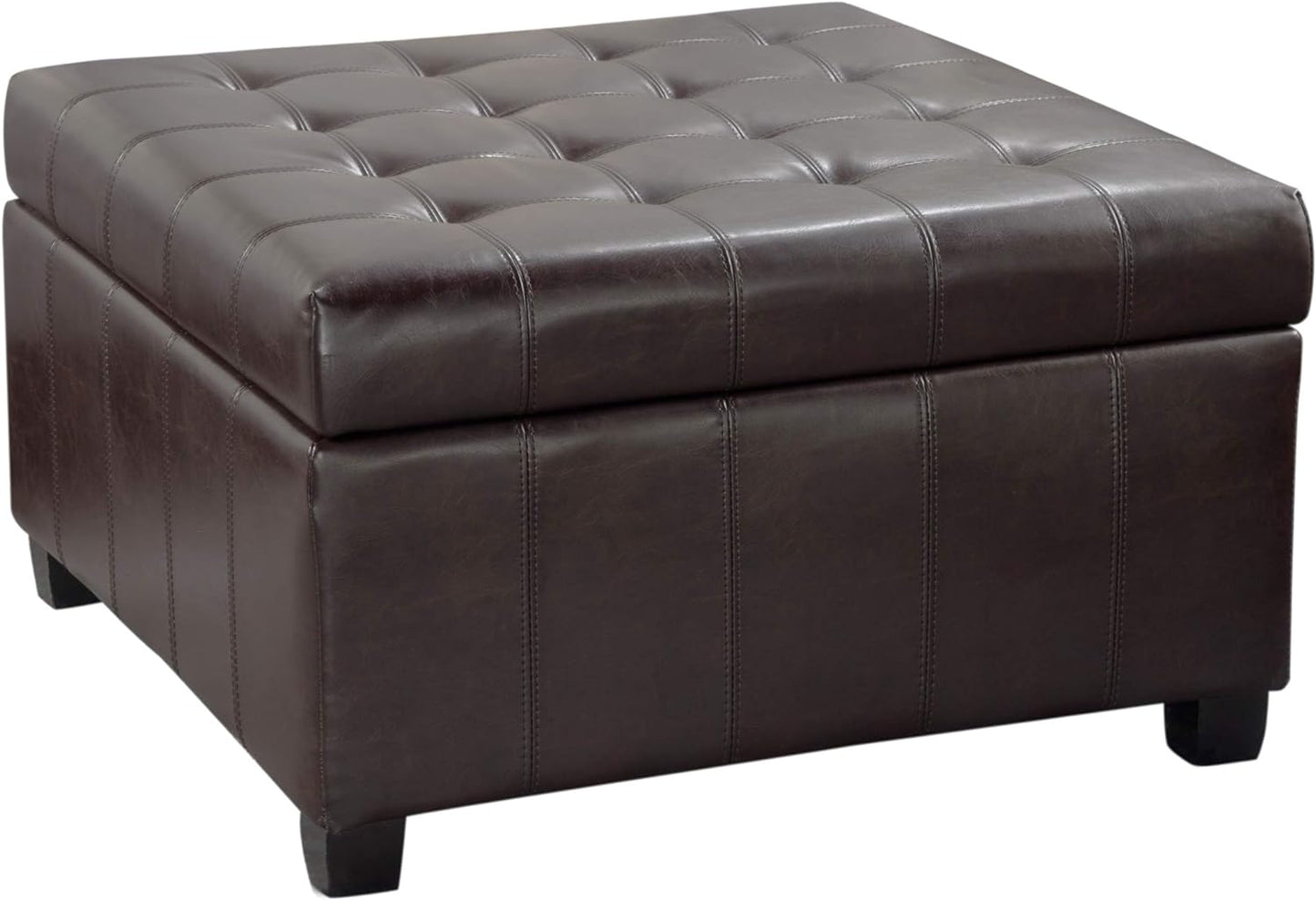 Christopher Knight Home Alexandria Bonded Leather Storage Ottoman, Marbled Brown , 31” x 31”x 18.6”