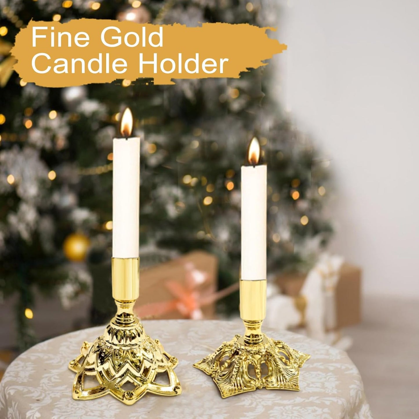 Candlestick Holders,Taper Candle Holder for Candlesticks Gold Plated Candle Metal Stick Candle Holders for Fireplace,Party, Dining,Wedding Decor,Fits 3/4 inch Thick Candle(Set of 2Pcs)