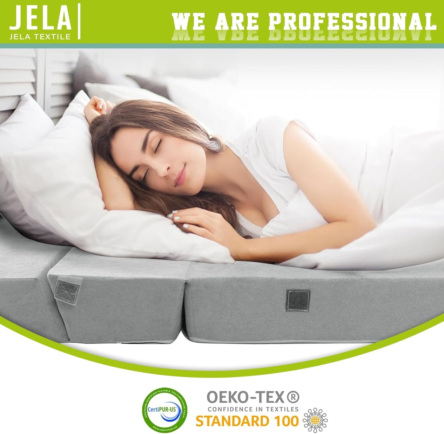 jela Foldable Sofa Bed Soft Foam Convertible Sleeper Chair Luxury Miss Fabric Fold Out Chair Bed Floor Couch with Back Support Floor Sofa for Living Room Bedroom (83"x33",Light Grey)