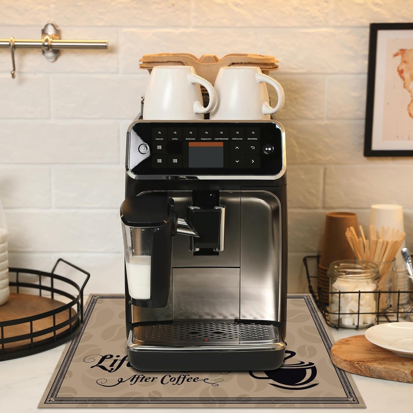 Coffee Bar Placemats Set of 6 Coffee Bar Plastic Table Mats Machine Place Mats Washable Vinyl Accessories Table Decoration for Indoor Outdoor Party Kitchen Dining