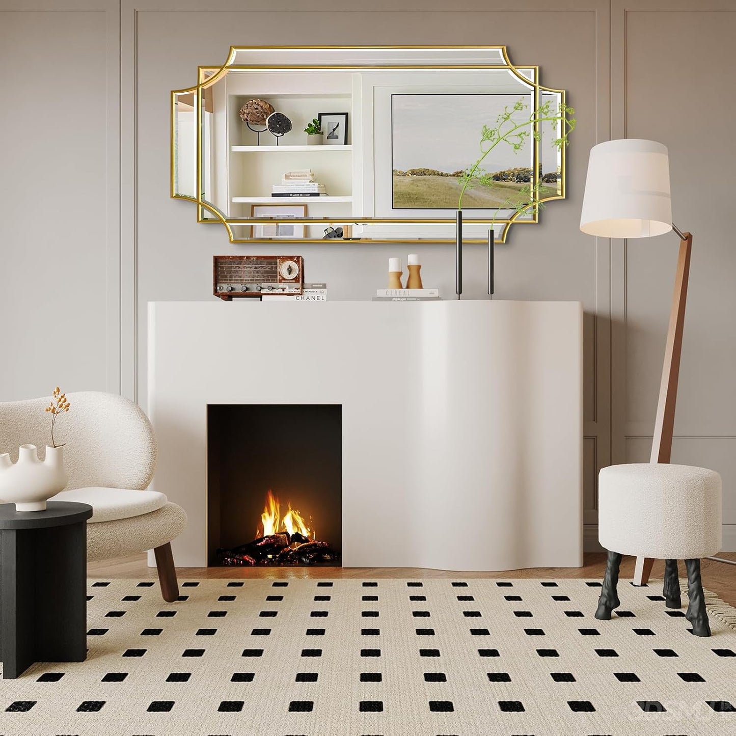 Wall Mirror Full Length, 47" x 24" Gold Framed Full Body Mirror, Scalloped Beveled Polished Decorative Mirrors, Large Rectangle Irregular Wall Mirror for Bathroom/Bedroom/Living Room/Entryway