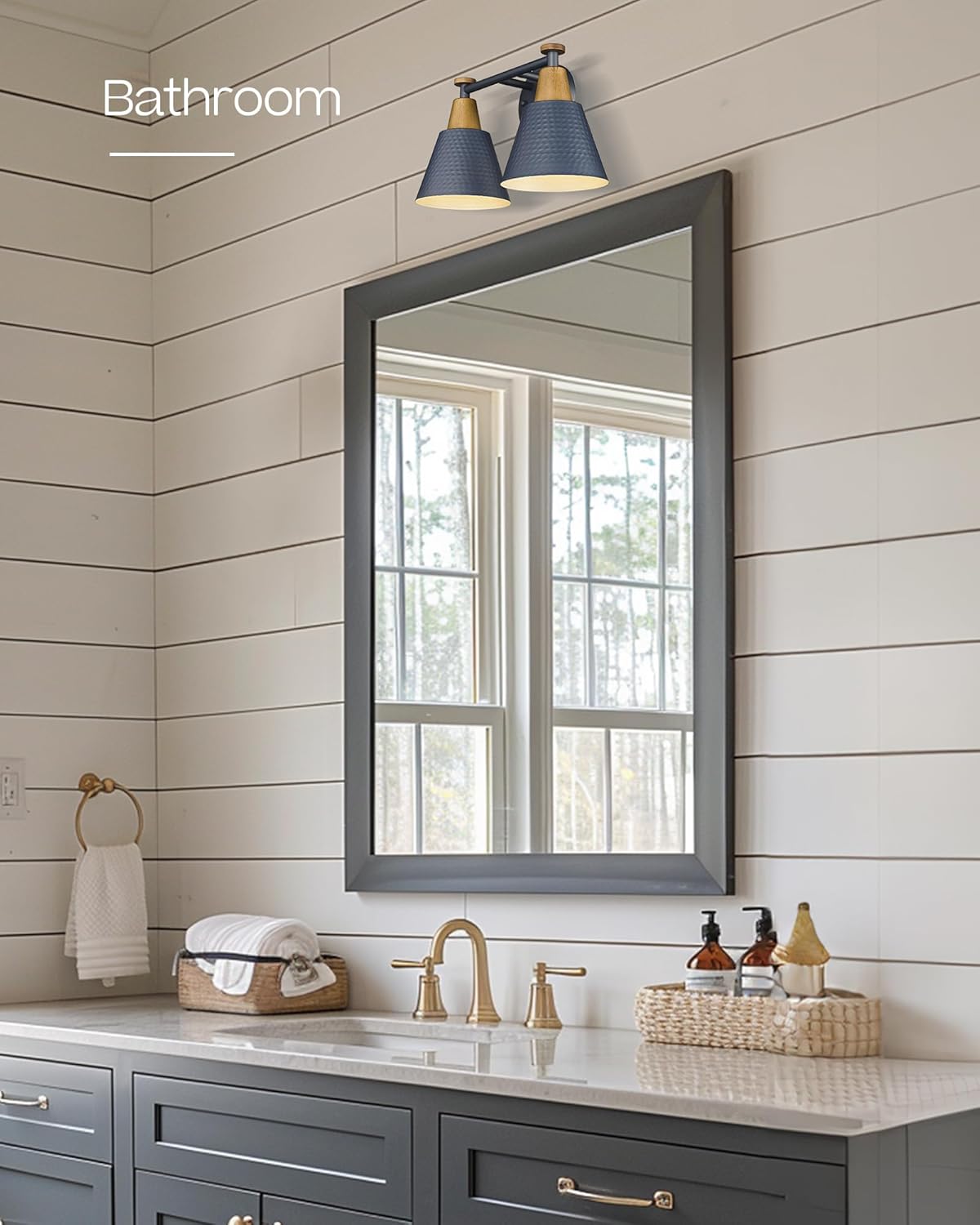 FEMILA 2-Light Bathroom Light Fixtures, Modern Bathroom Vanity Light with Hammered Metal Shade, Dark Blue Sconces Wall Lighting for Mirror Kitchen Bedroom, 4FG59B-2W Blue