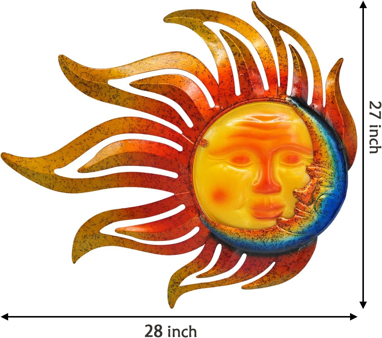Tuokiuhn Large Sun Metal Outdoor Wall Art Decor Metal Sun Moon Wall Decor Outdoor Art Hanging Living Room Garden 28 Inch