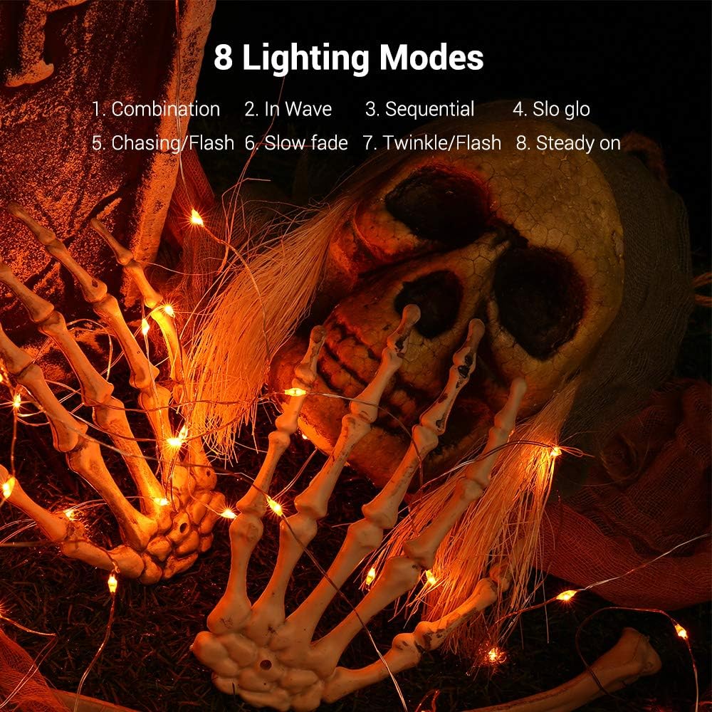 BrizLabs Orange Fairy Lights, 19.47ft 60 LED Orange Halloween String Lights, 8 Modes Battery Fairy Light with Remote, Indoor Outdoor Starry Twinkle Light for DIY Home Bedroom Patio Holiday Party Decor