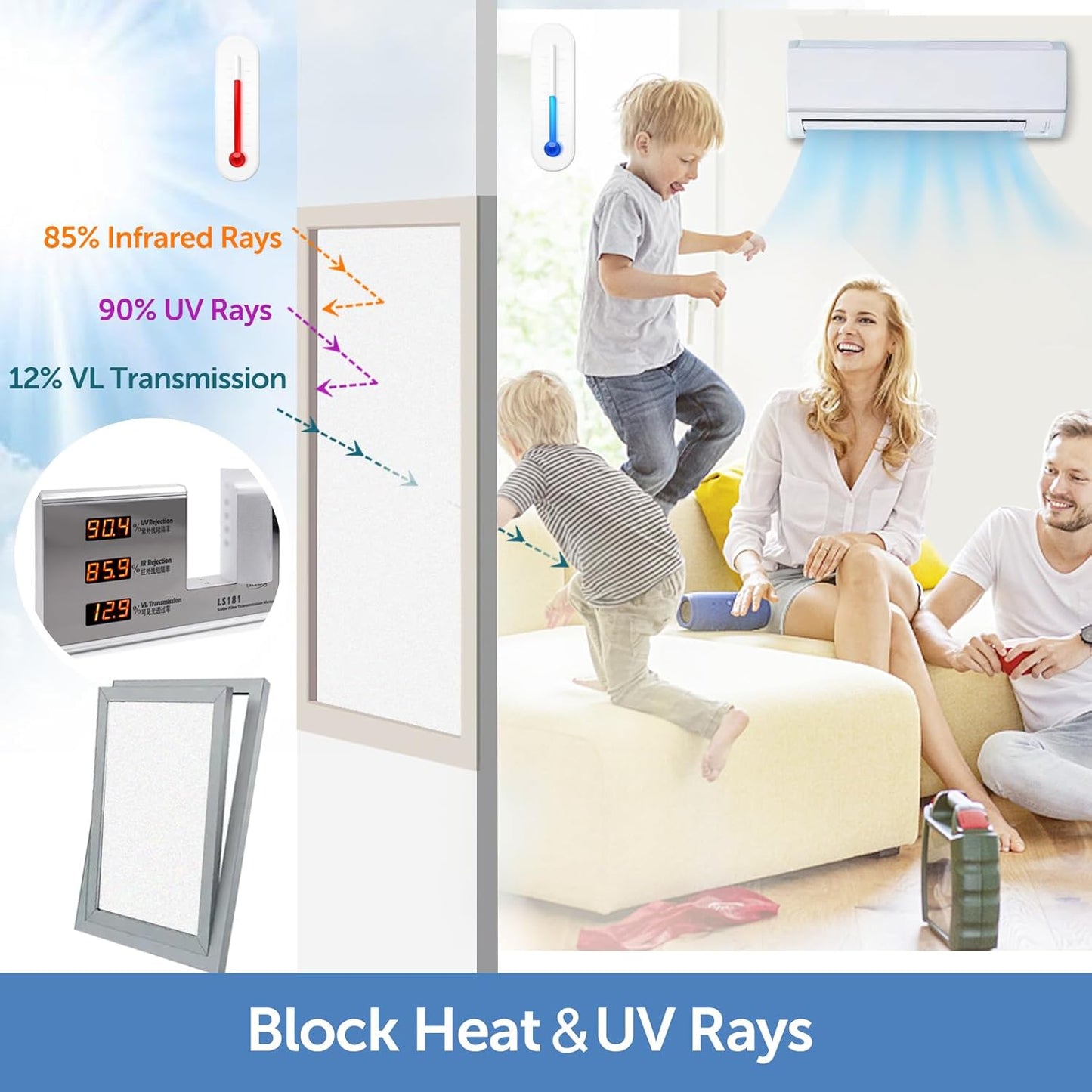 HIDBEA Frosted Window Privacy Film - Non Adhesive Static Cling Glass Stickers Sun UV Blocking Heat Control Door Covering Decals for Home Office, 45.3 x 78.7 Inch