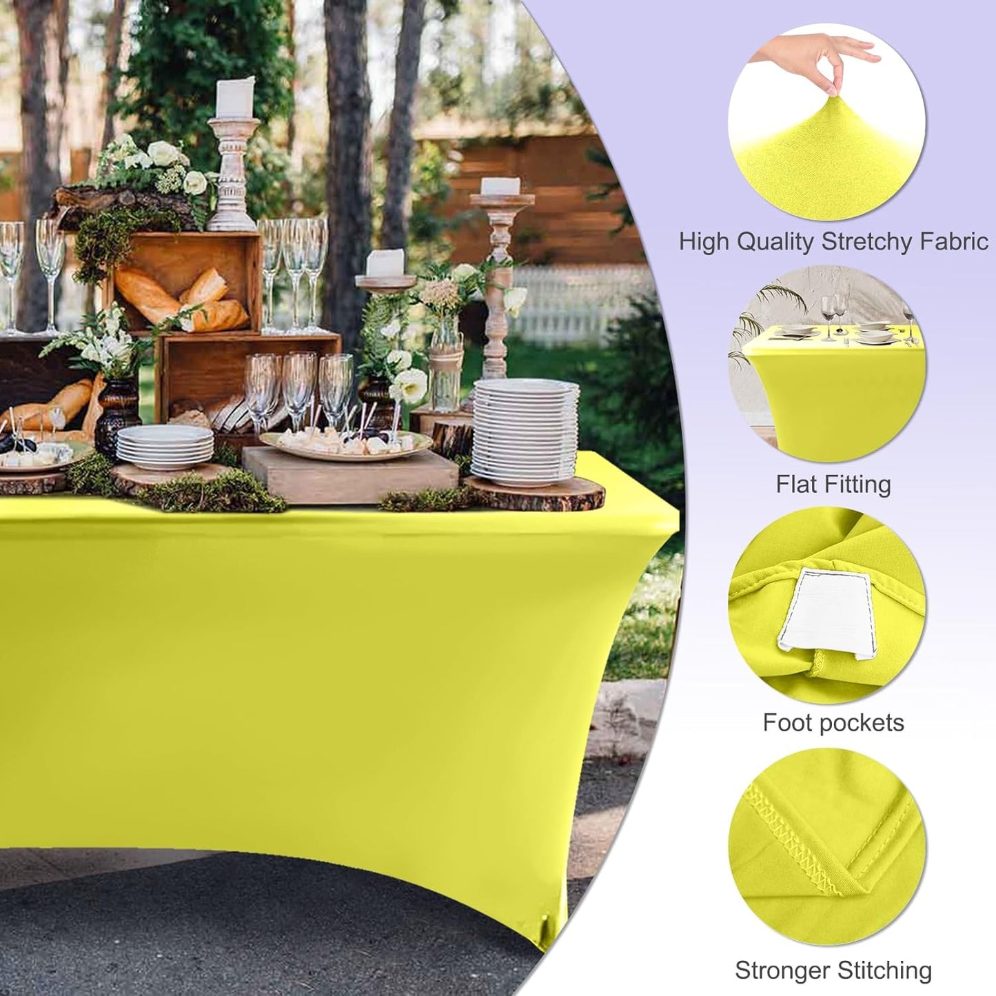 ABCCANOPY 6 FT Yellow Spandex Table Cover Stretch Fitted Wrinkle Resistant Tablecloth Reuse for Rectangular Folding Table Patry Event Wedding Banquet