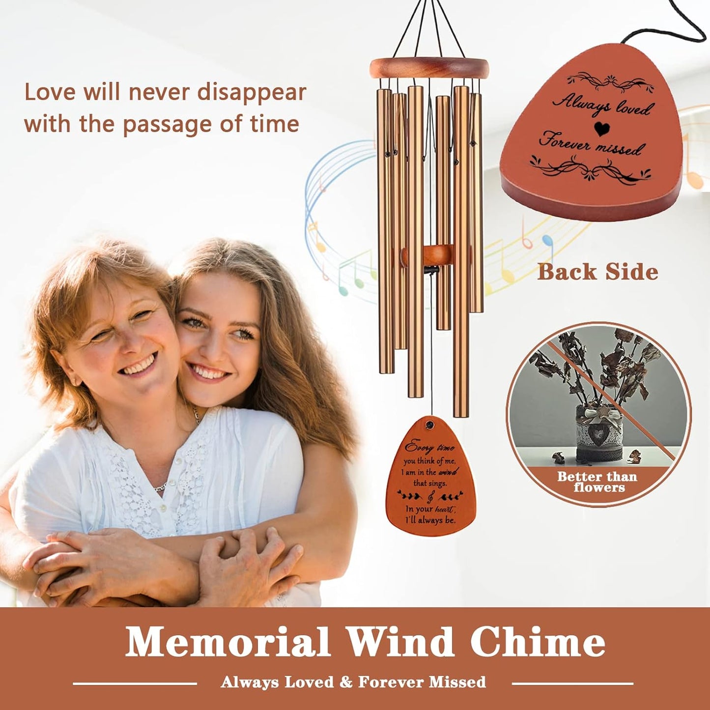 Memorial Gifts, Sympathy Wind Chimes Memorial Wind Chimes for Loss of Loved One Prime, Sympathy Gift, Bereavement/Remembrance Gifts in Memory of Loved One Mother Father, 30" Wooden