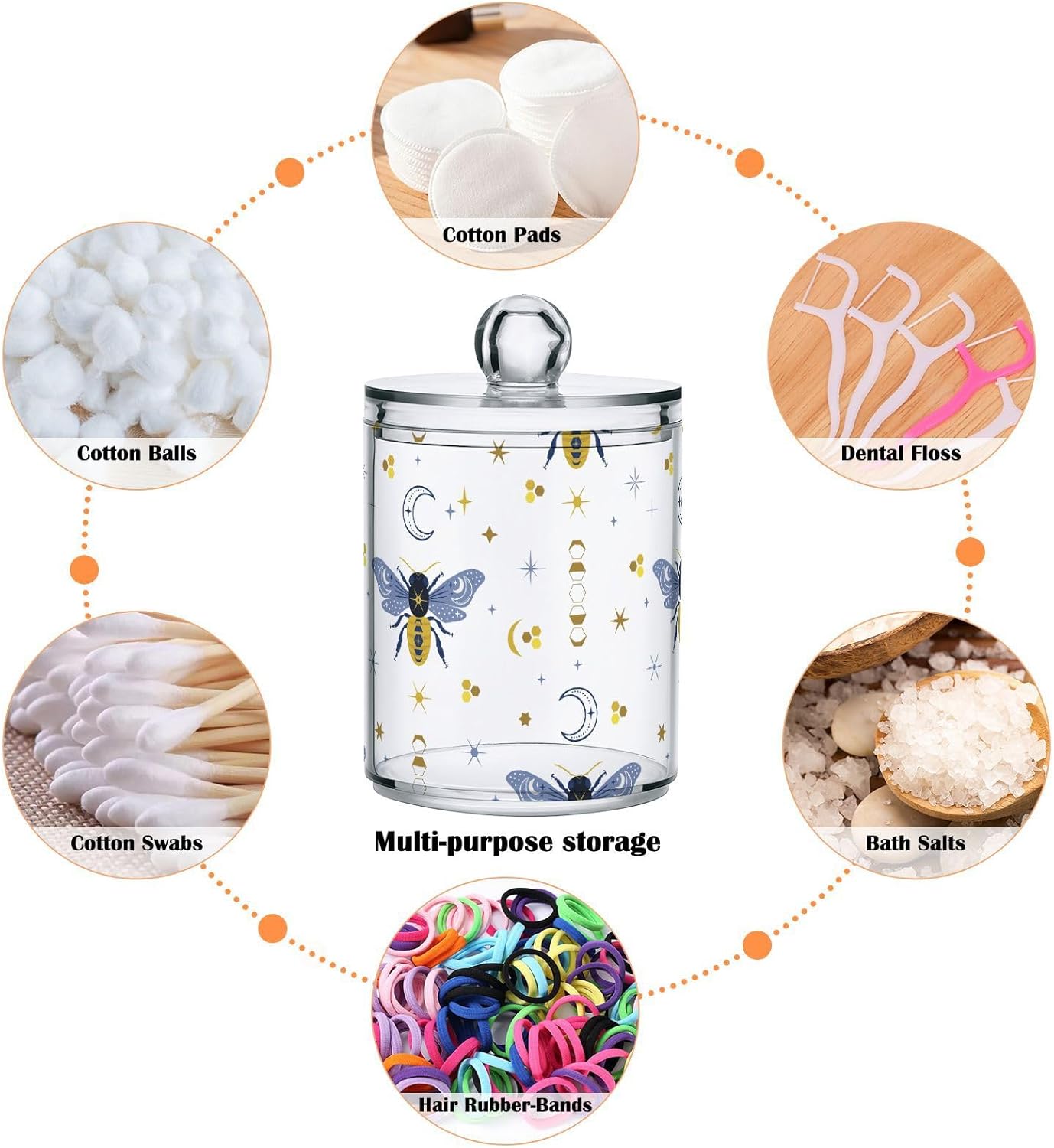 2 Pack Qtip Holder Organizer Dispenser Bee Boho Honeybee Insect Bathroom Storage Canister Cotton Ball Holder Container for Cotton Pads/Swabs/Floss