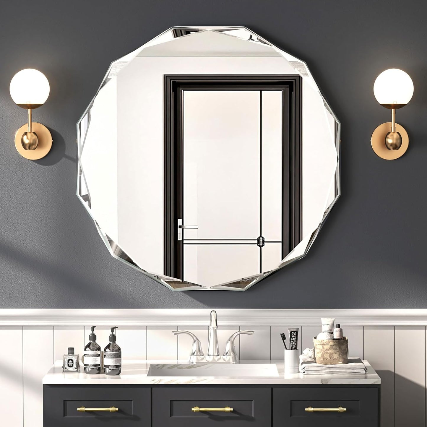 Bathroom Mirrors for Over Sink, Round Frameless Mirrors for Wall, 24x24 Inch Beveled Bathroom Mirror, Bathroom Vanity Circle Mirror for Bedroom Living Room Entryway Home Decor