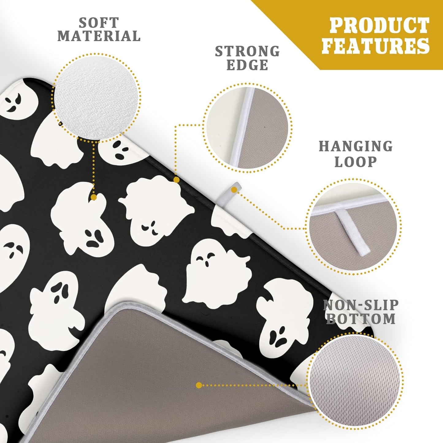 Halloween Dish Drying Mat for Kitchen Counter Cute Ghost Holiday Super Absorbent Reversible Microfiber Kitchen Countertop Protector Dishes Pad Large 18x24 inch