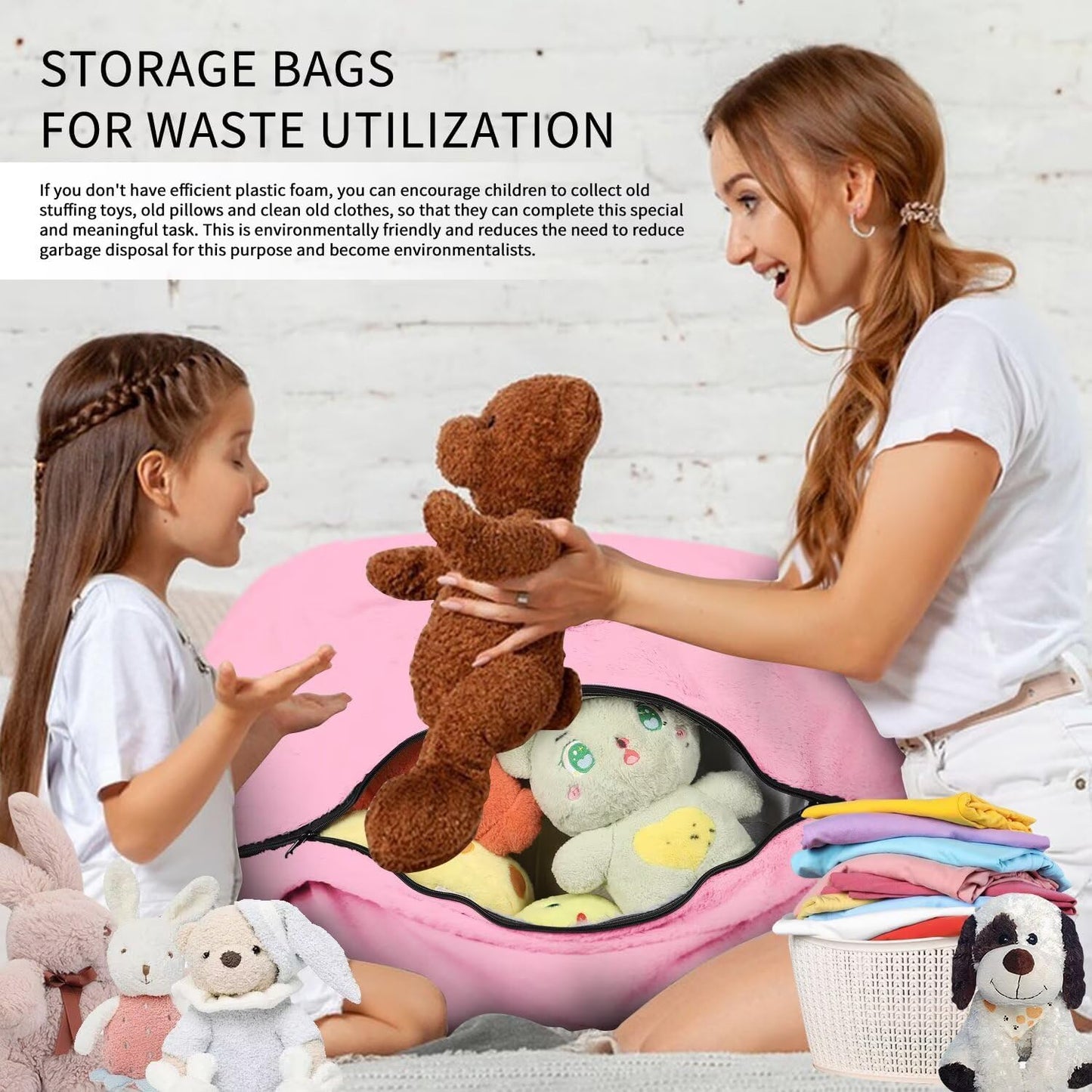 Bean Bag Chair for Adults 3FT,Soft Removable Cover for Teens/Girls Bedroom,Fluffy Giant Round Floor Beanbag Lounger Chairs (No Filler,Pink)