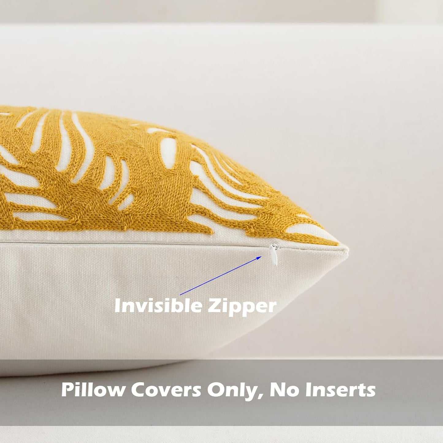 HWY 50 Yellow Decorative Throw Pillow Covers 18x18 Inch (1 Piece), Embroidered Cotton Farmhouse Cushion Cover Pillow Case for Sofa Couch Living Room Bed, Texture