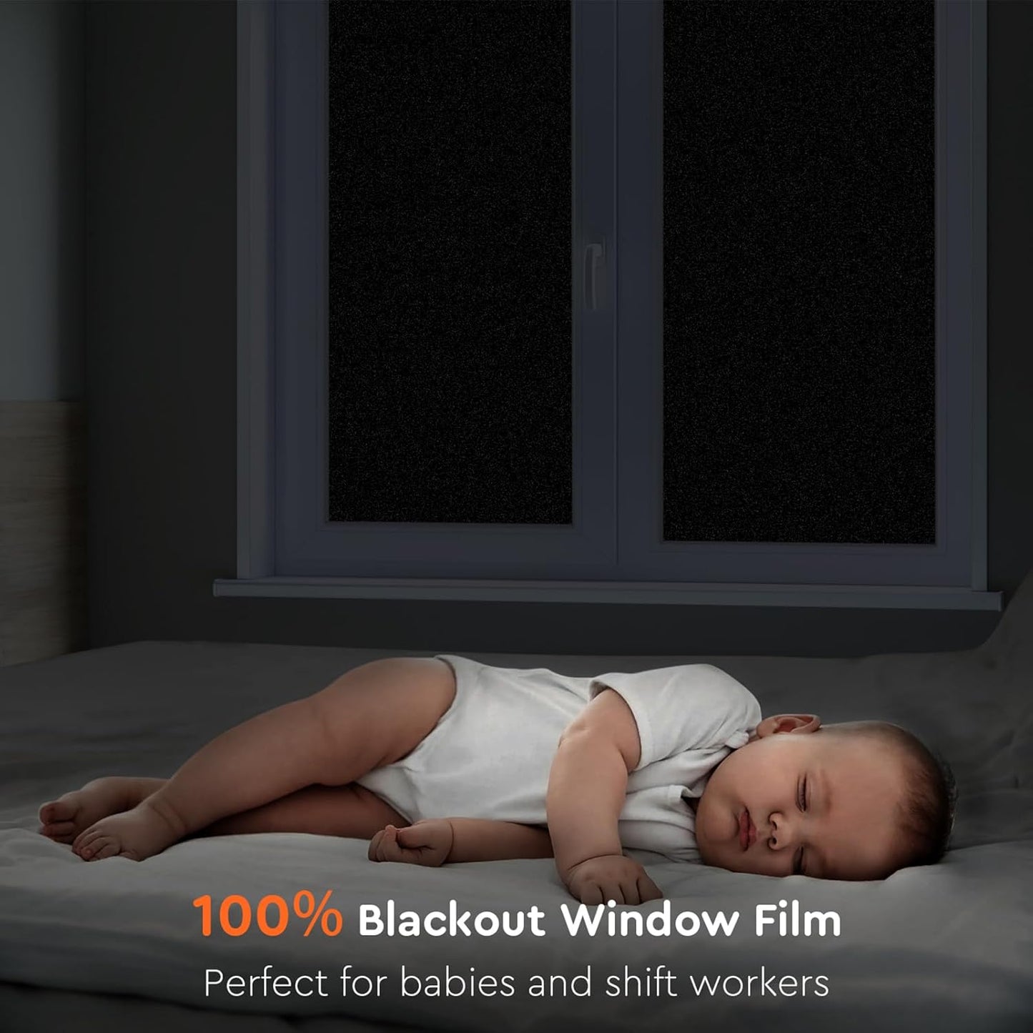 Kromapolis Blackout Window Privacy Film Total Light Blocking Room Darkening Window Covering, Removable Static Cling Frosted Glass Tint, Non-Adhesive, Black 11.8'' x 157.4''