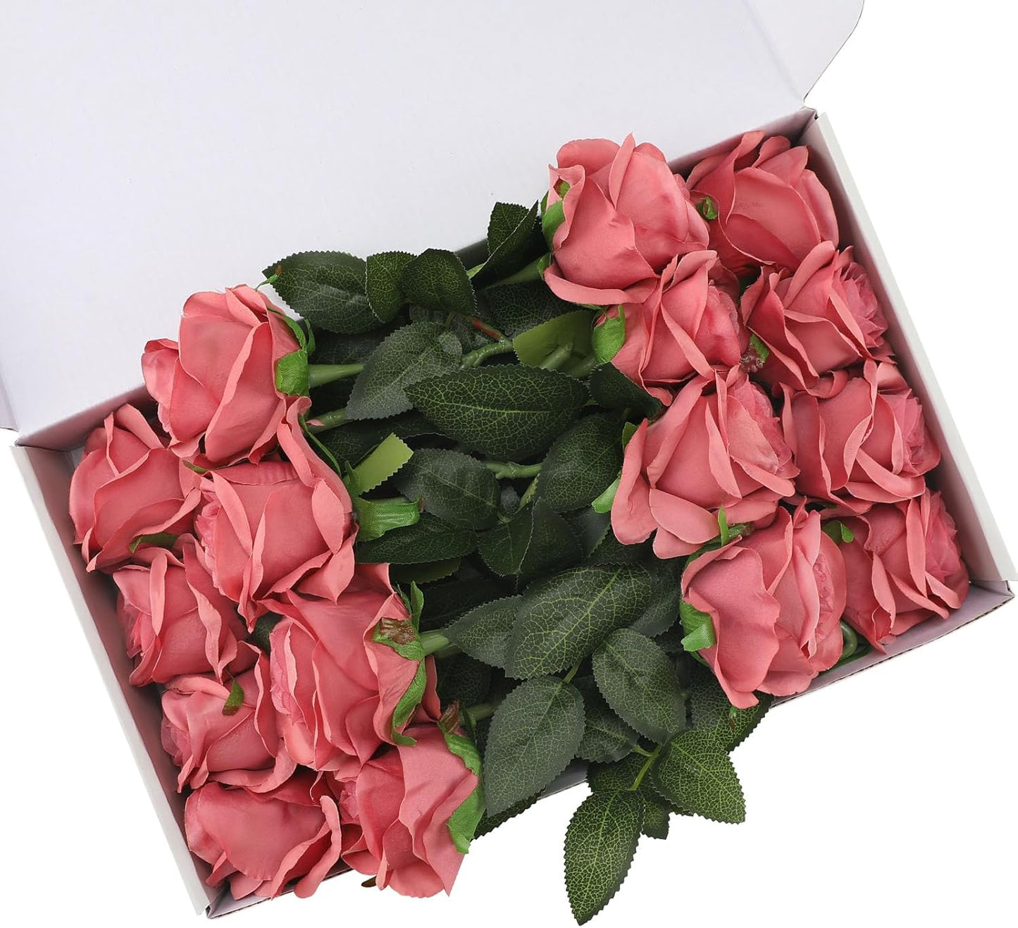 Pink Fake Roses Artificial Flowers - 16 Pcs Fake Artificial Roses Silk Flowers with Stems for Home Wedding Hotel Office Centerpiece Decor（Coral Pink）
