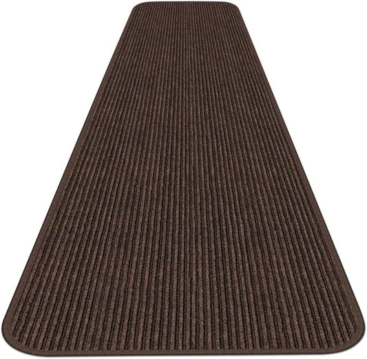 House, Home and More Indoor Outdoor Double-Ribbed Carpet Runner with Skid-Resistant Rubber Backing - Bittersweet Brown - 3 Feet x 50 Feet