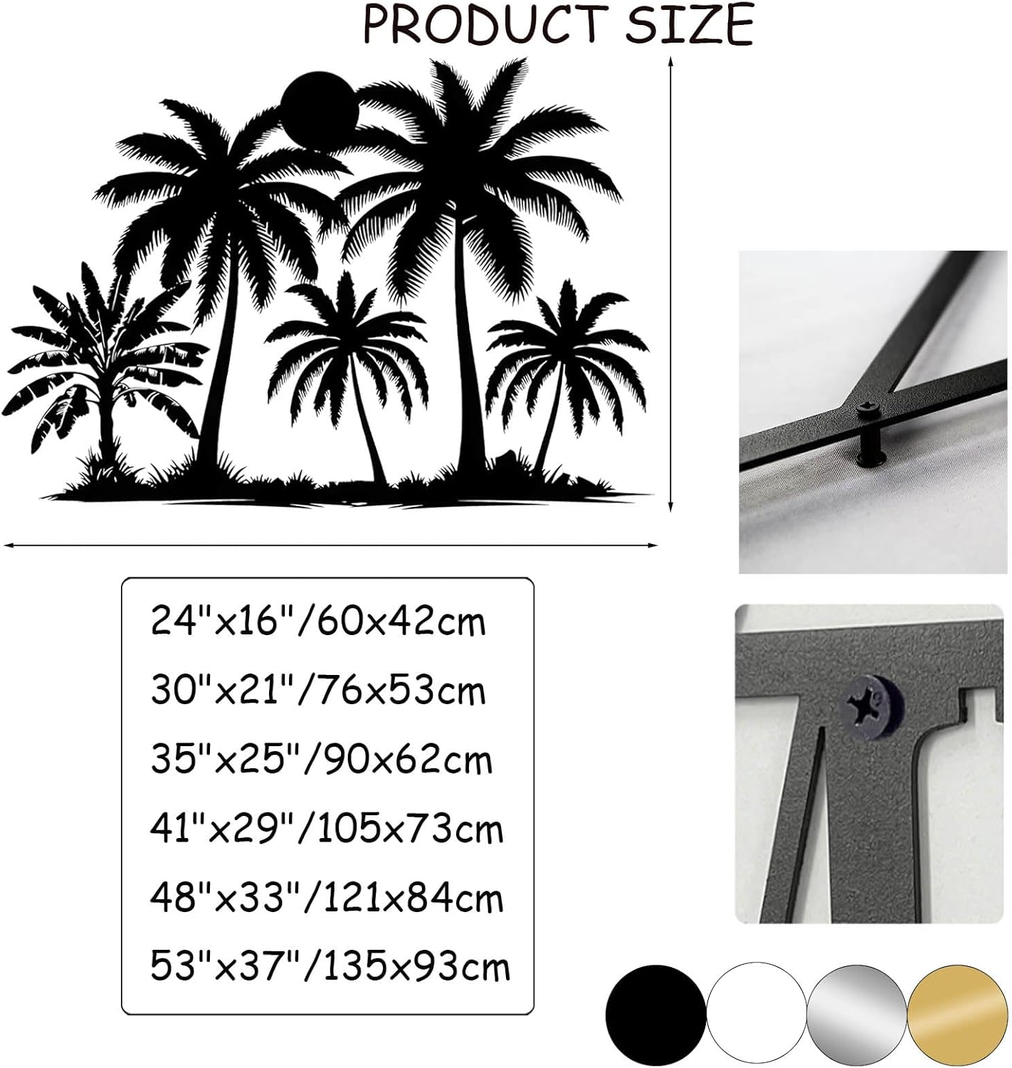 Tuglona Metal Palm Tree with Sunset Wall Decor, Tropical Palm Tree Metal Wall Art, Tropical Wall Decor, Sun Wall Art, Beach Wall Decoration, Coastal Trees Wall Hanging (Silver, 53"x37"/135x93cm)