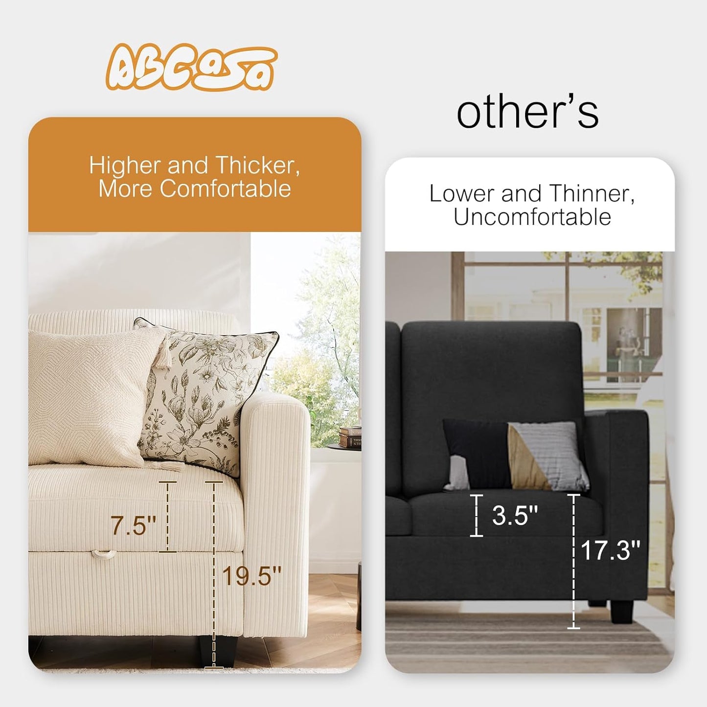 38.5 Oversized Accent Chair with Storage Ivory Corduroy Set of 2, Single Modern Accent Sofa with Arms Chair for Apartment Living Room (21" Deep Seat)