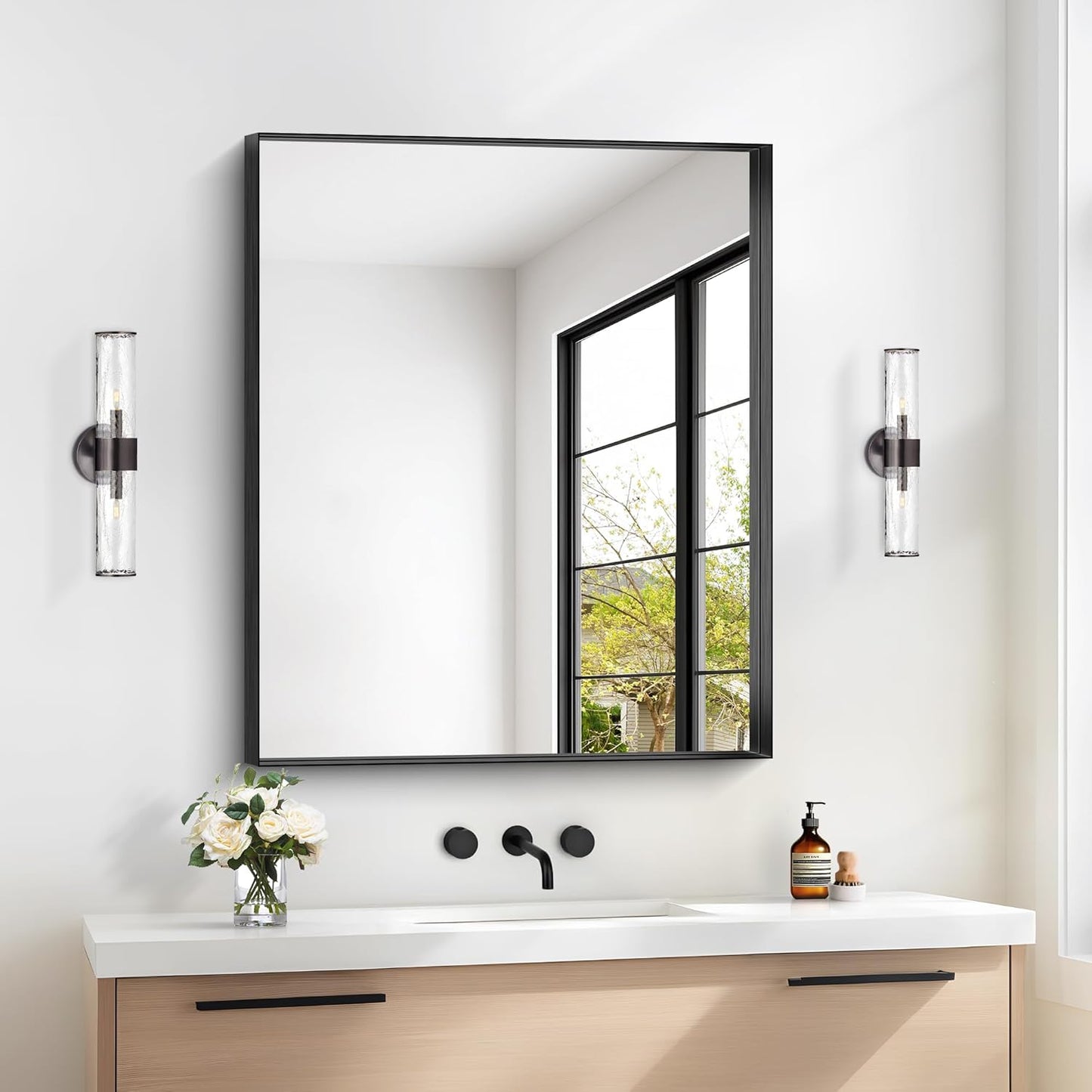 Black Bathroom Mirror, 30x36 Inch Rectangular Framed Mirror, Large Wall Mounted Bathroom Vanity Mirror Over Sink for Bedroom,Restroom, Living Room, Hangs Vertically or Horizontally