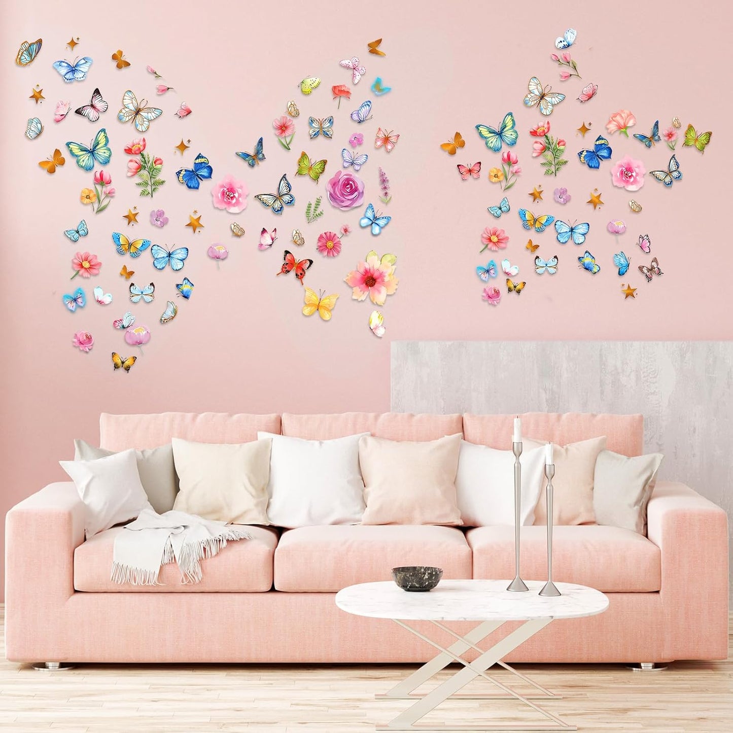 Glow in The Dark Butterfly Flower Wall Decals Glowing Luminous Butterflies Removable Self-Adhesive Wall Stickers for Girls Bedroom Nursery Living Room Decor 4 Sheets (Butterfly 3)