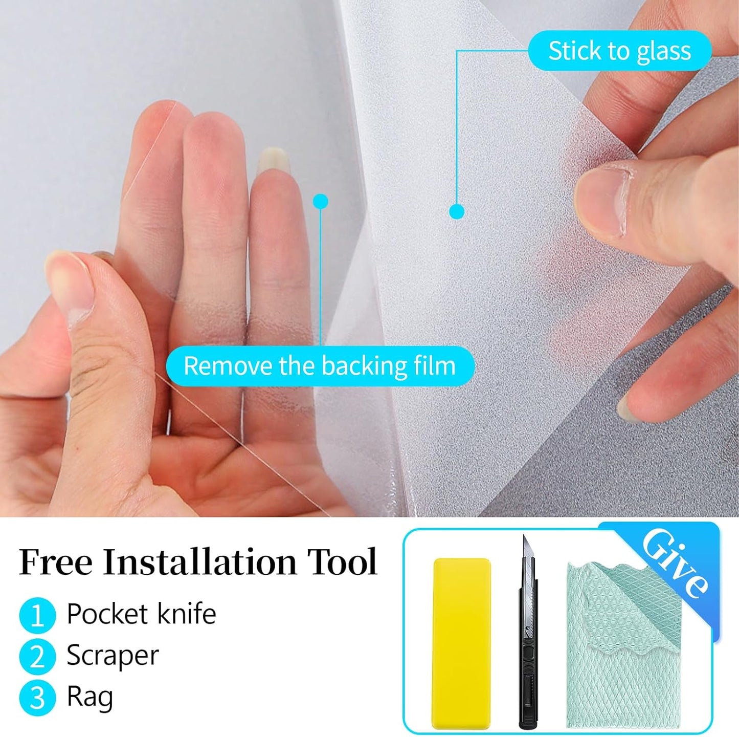 Niviy Etched Privacy Window Film Frosted Glass Static Cling Non Adhesive Window Frosting Film for Bathroom Home Office, 29.5 inch x 118 inch