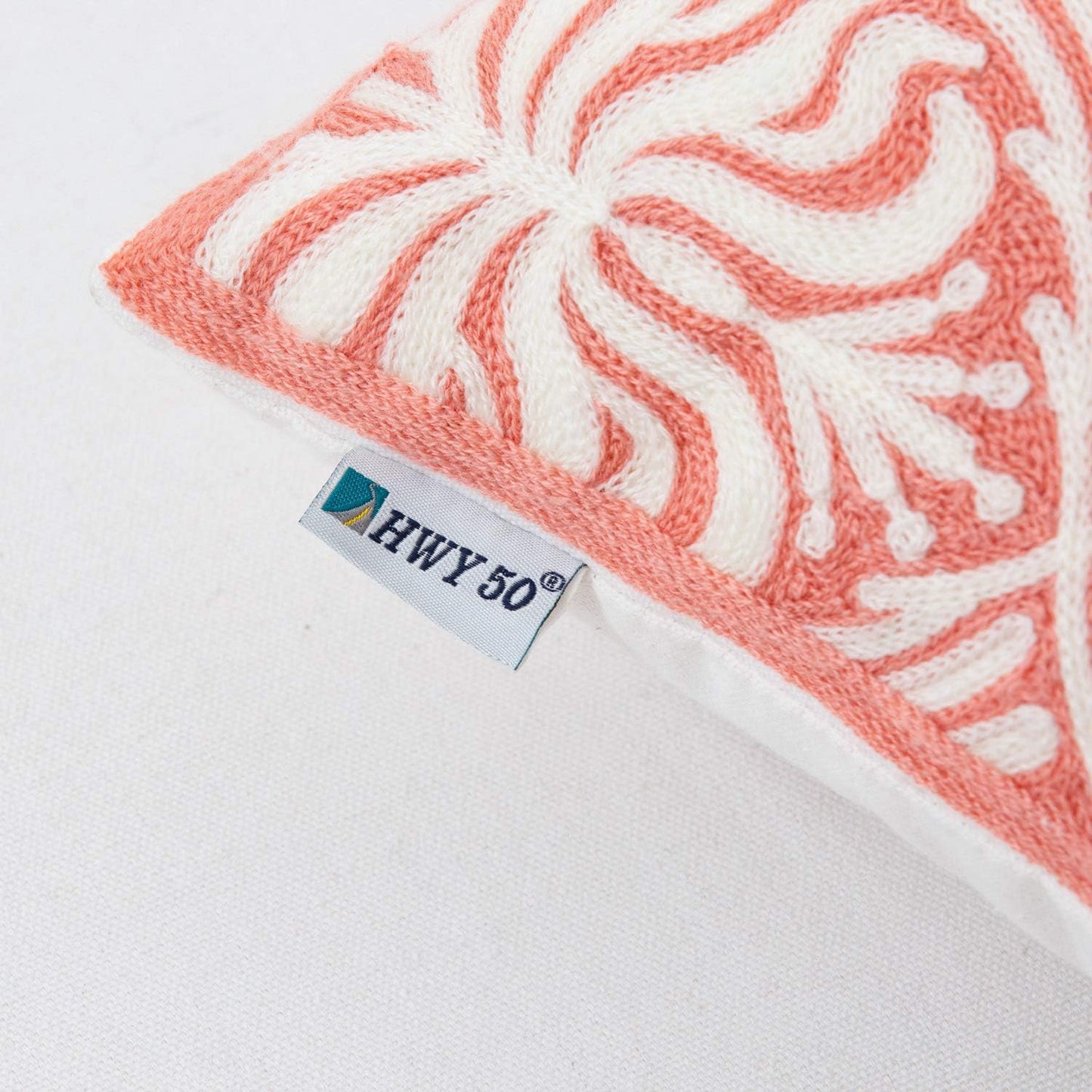 HWY 50 Pink Decorative Lumbar Pillow Cover Rectangle 12x20 Inch (1 Piece), Embroidered Cotton Farmhouse Cushion Cover Pillow Case for Sofa Couch Living Room Bed, Minimalist Floral