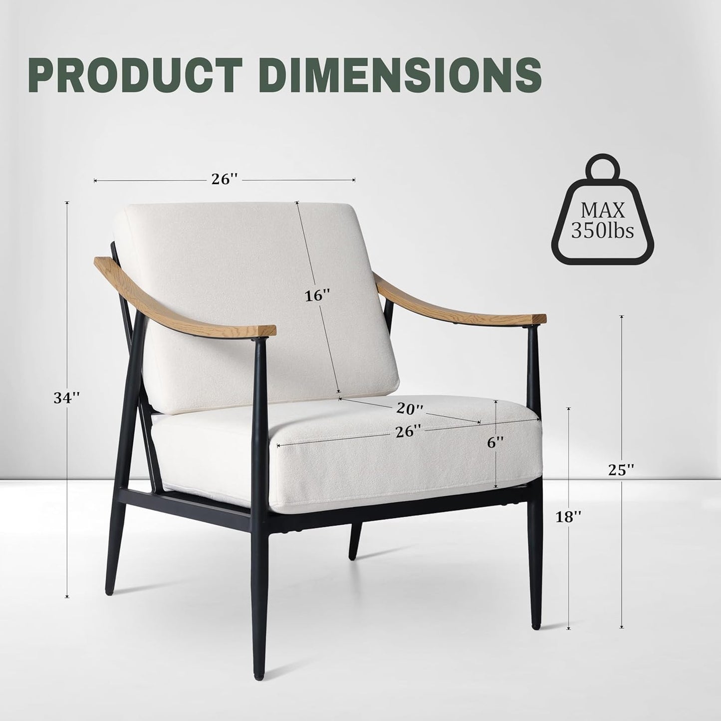 Modern Accent Chair for Living Room Bedroom Mid Century Arm Chair Upholstered Office Accent Chair Comfy Waiting Room Chair with Metal Frame, Cream White