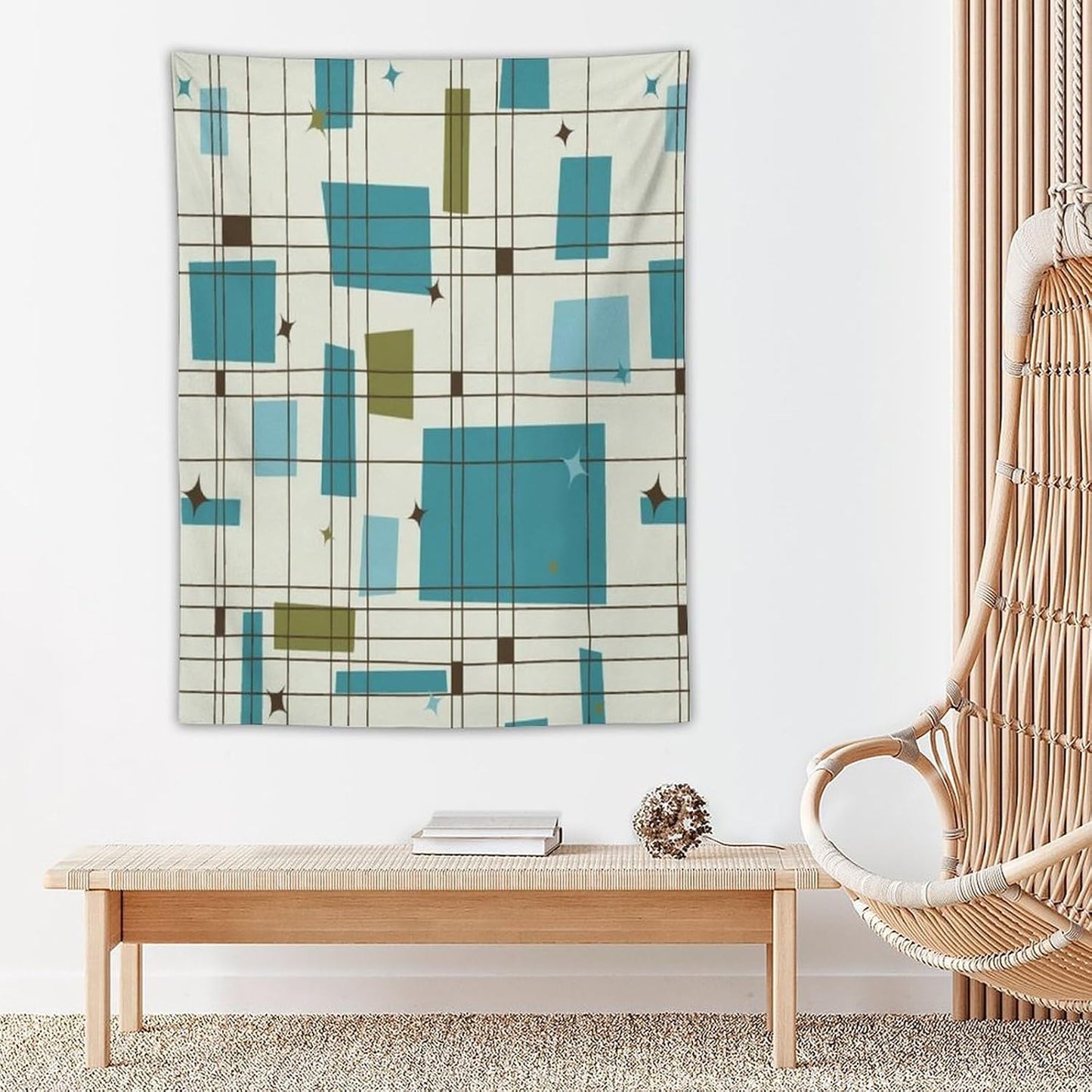 ICMOLYYENLO Boho Medieval Cat Tapestry, Abstract Atomic Starburst Geometric Aesthetic Art Wall Hanging For Bedroom Living Room Dormitory 50x60 Inches