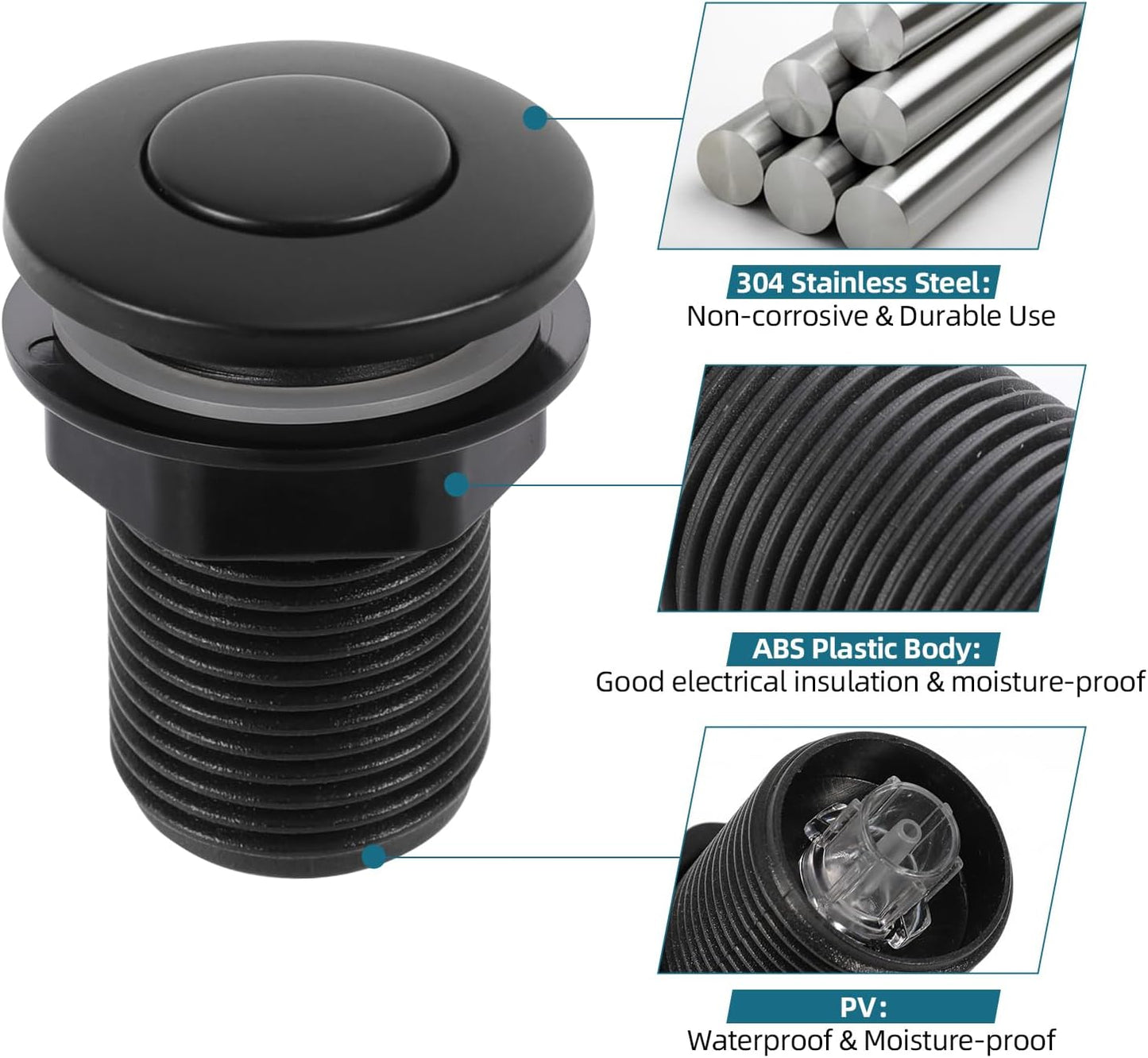 RQYEKDO Garbage Disposal Air Switch Kitchen Sink Top Long Stainless Steel Brushed Nickel Long 32mm/1.26 inch for Food and Waste Disposal On/Off Air Button Parts