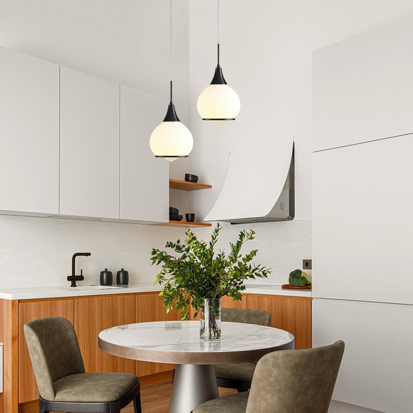 Pendant Light Fixtures Kitchen: 2 Pack Modern Black Island Light with Clear Glass - 6 Inch Mid Century Globe Kitchen Lighting Chandeliers Ceiling for Hallway Bar