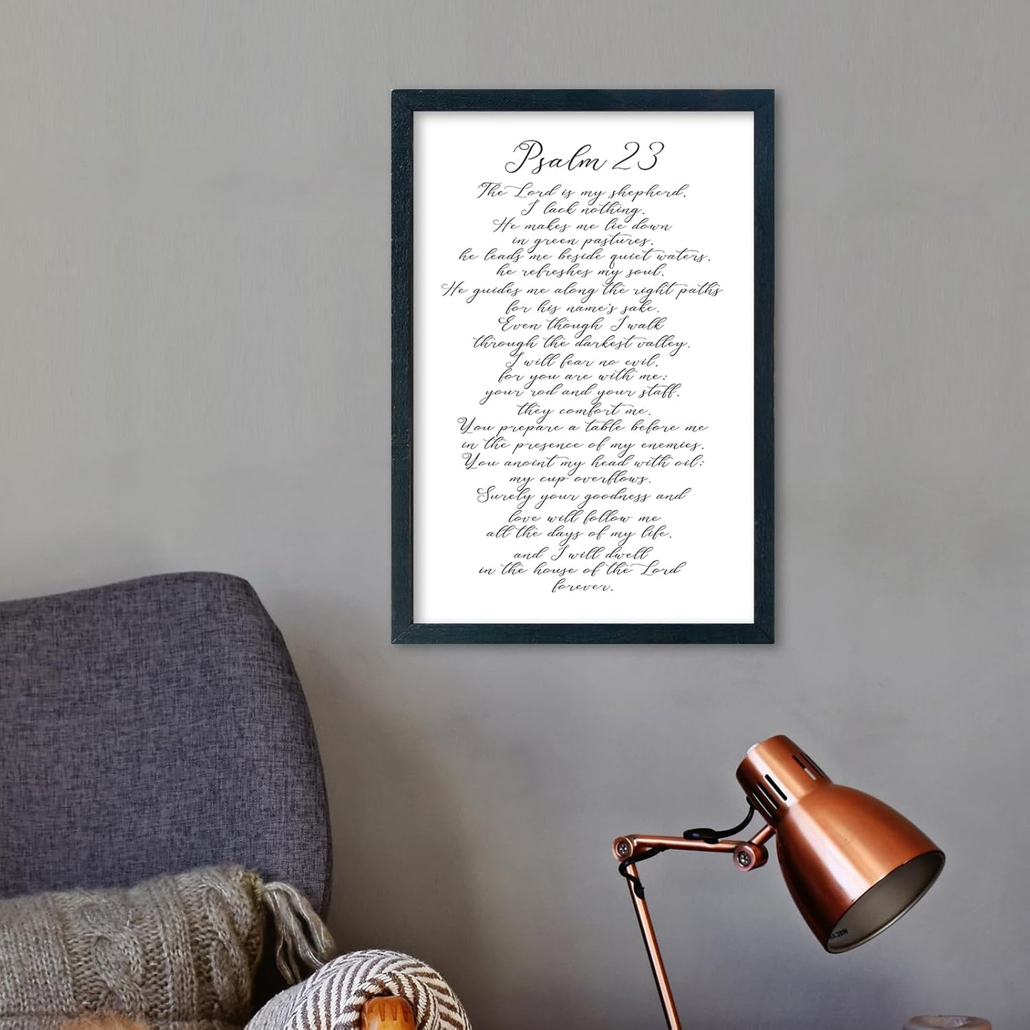 LuZhiQiang Psalm 23 Wall Art Bible Verse 16"×11" Christian Inspirational Scripture Sign Wood Framed Wall Hanging Decor (Black)