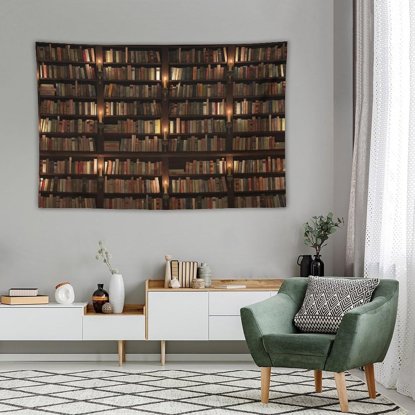 Kurtect Bookshelf Tapestry,Retro Library Bookcase Antique Mid Century Pattern Print Tapestries for Party Beach Picnic Blankets Tablecloths Living Room Wall Deocr, 40x60 in