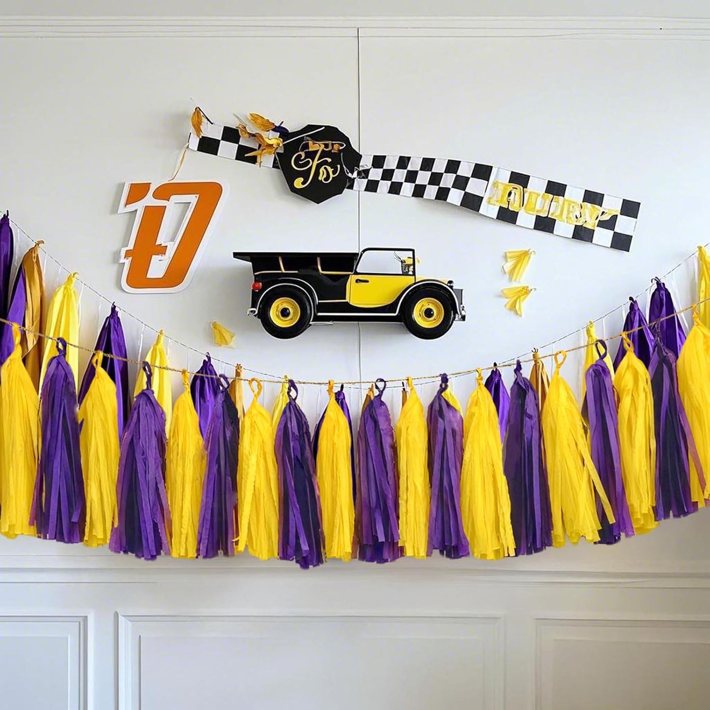 Purple Yellow Paper Tassel, 20 Pack, Party Decorations for Birthday, Baby Shower, Sprot Game,Graduation