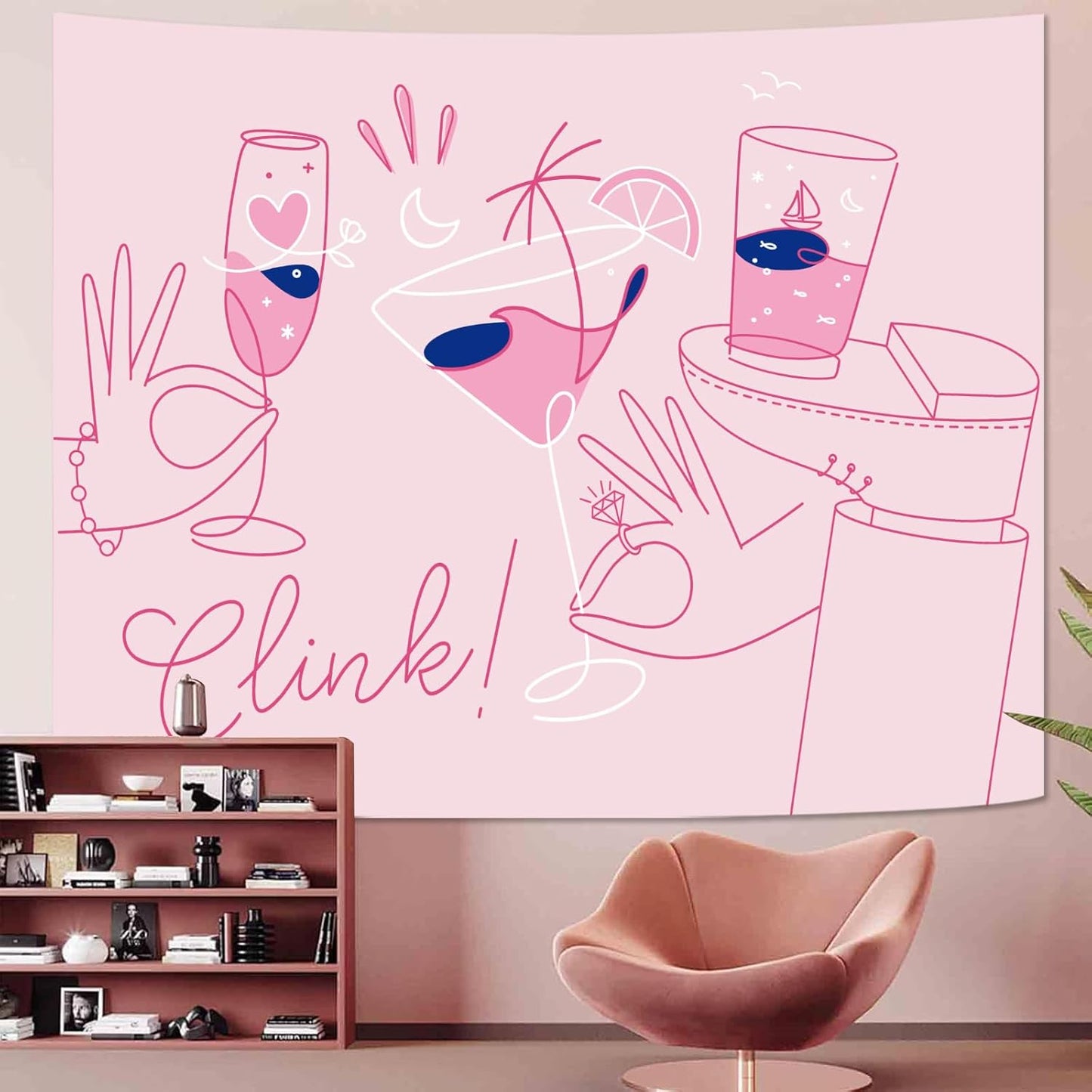 Lunerfex Y2K Tapestry Pink Party Wall Tapestry, Cute Tapestries for Bedroom Funny Tapestries Wall Hanging for Bedroom Living Room Decor Pink-2 44"x60"