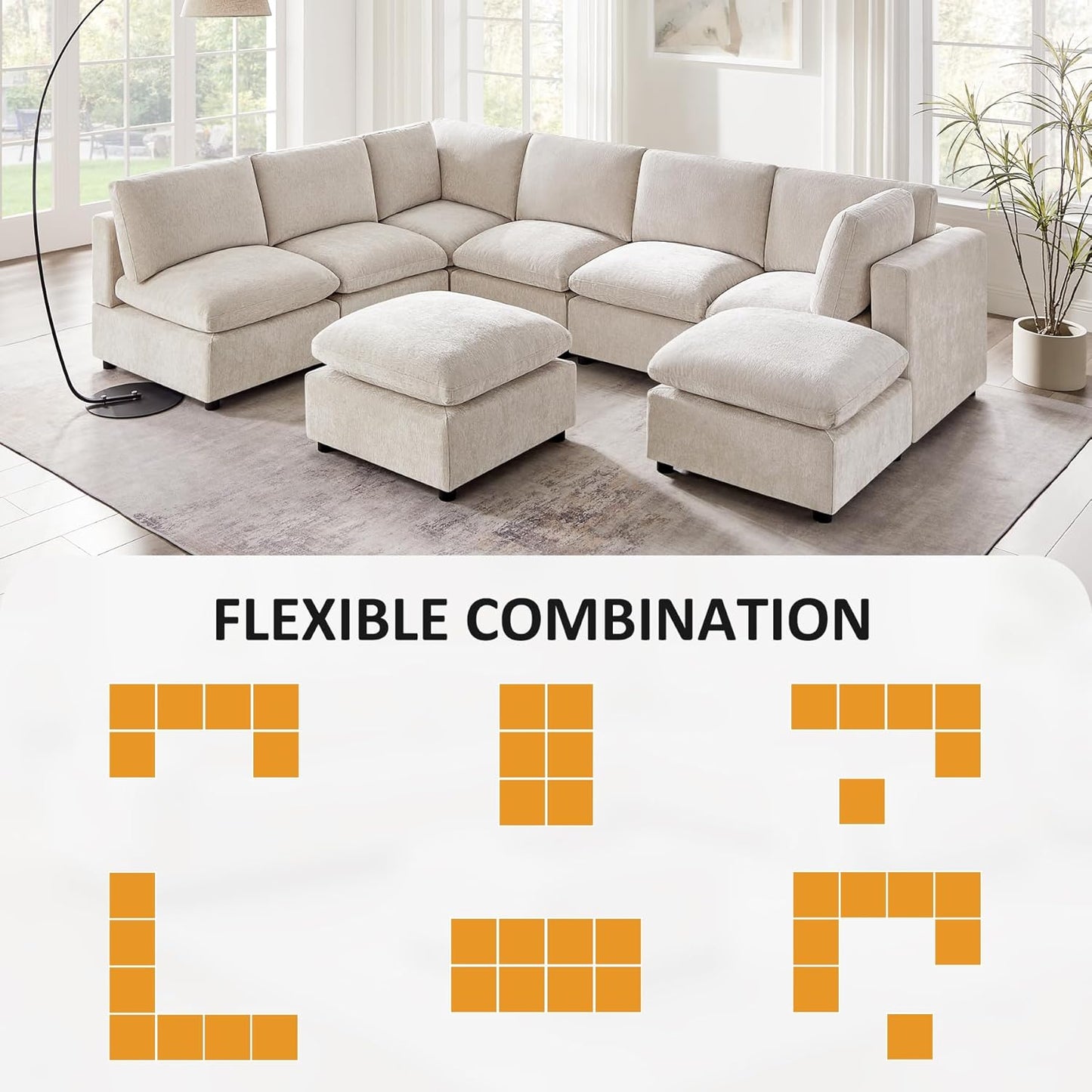Modular Sectional Sofa, Convertible Sofa Couch Modular Sofa with Ottoman, Sectional Sofas for Living Room Small Apartments