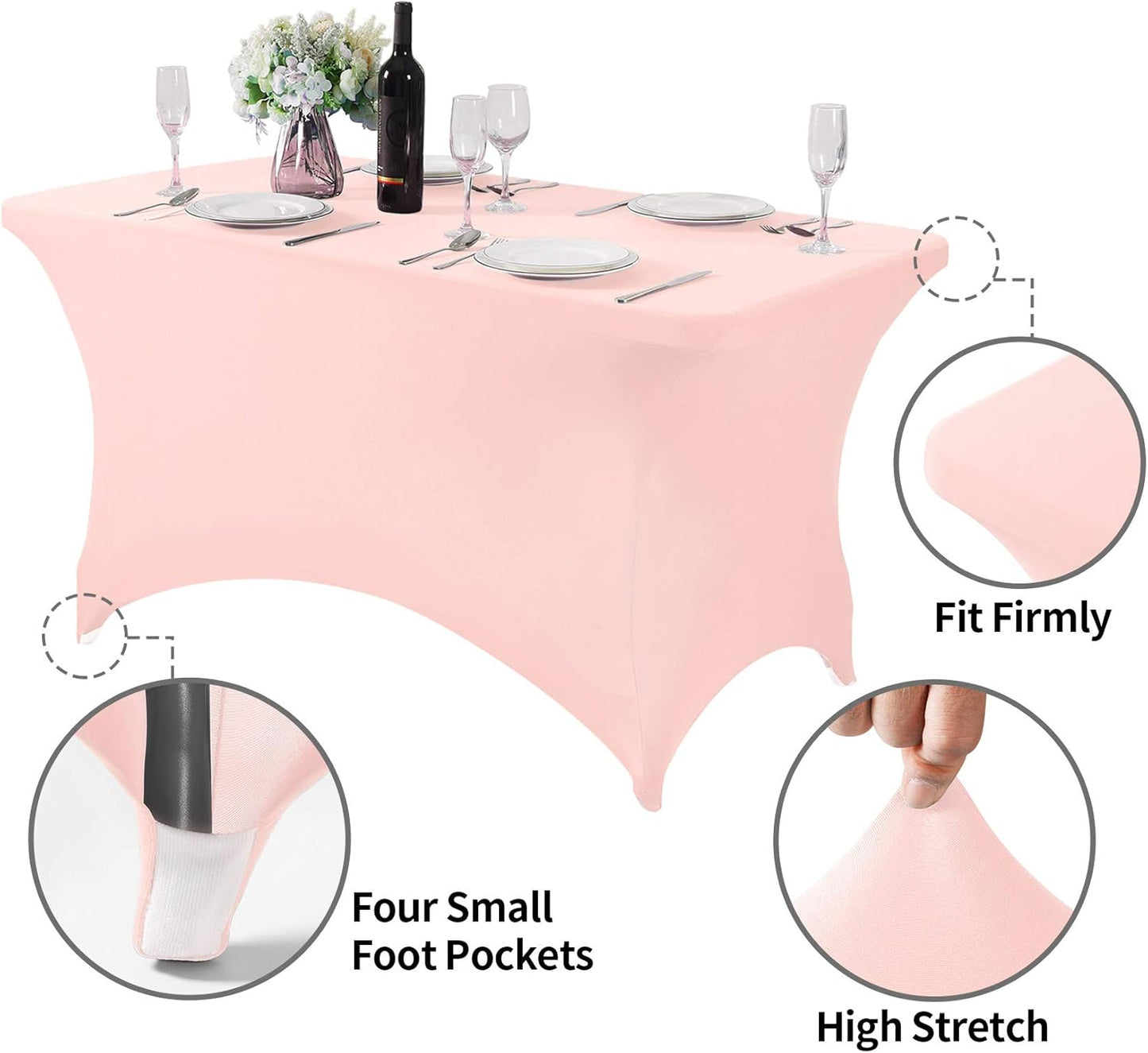Spandex Table Cover for 4FT or 6ft or 8ft Table Universal Fitted Stretch Tablecloth for Party, Banquet, Wedding and Events-Blush Pink