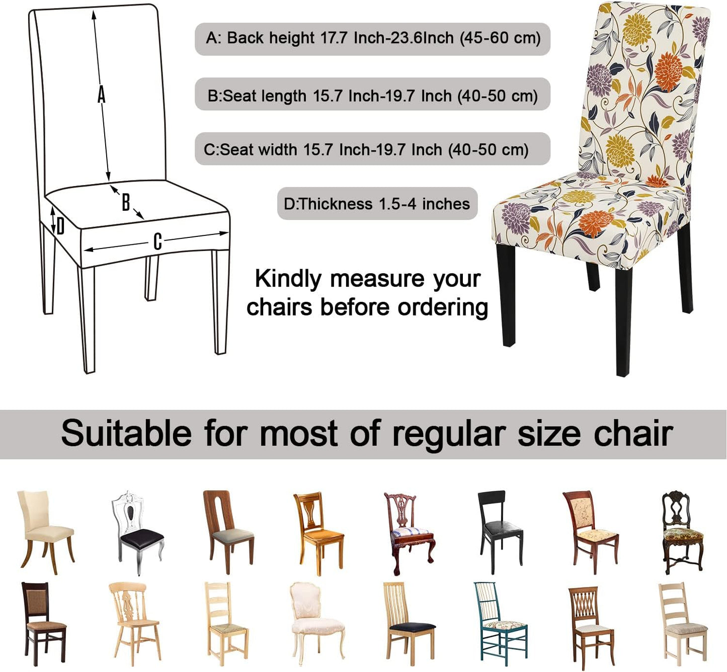 JQinHome Pattern Chair Covers for Dining Room Set of 4, High Stretch Removable Washable Parsons Chair Slipcover for Home Party Hotel Wedding Ceremony (Flower,4PCS)