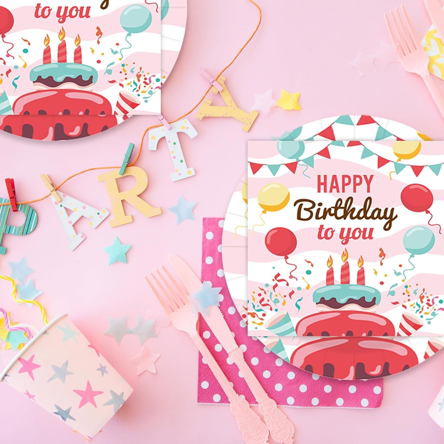 40 pcs Birthday Paper Party Plates and Napkins Disposable Colorful 9 inch 20 pcs Dessert Plates & 20 pcs Napkins Tableware for Fruit Cake Party Decorations