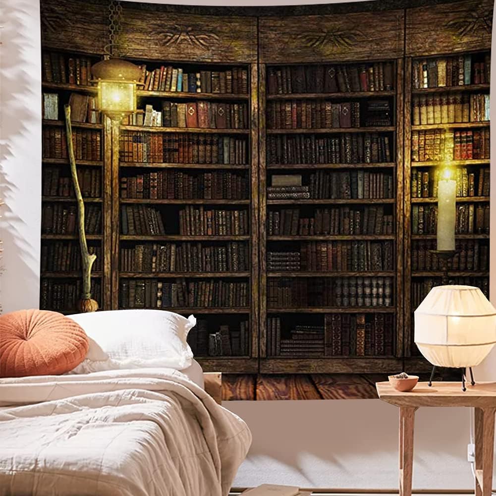 Vintage Bookshelf Tapestry Wall Hanging - Study Room Picture Art Tapestry Retro Bookshelf Wall Art Library Bohemian Hippie Wall Tapestries Bedroom College Dorm Decor XL