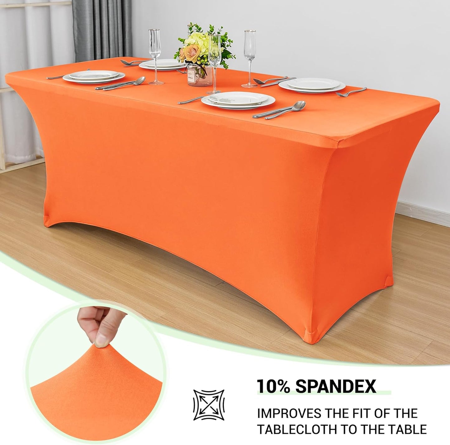 Obstal 8Ft Stretch Spandex Table Cover for Standard Folding Tables - 2 Pack Universal Rectangular Fitted Tablecloth for Party, Banquet, Events, Trade Show (Orange, 96L x 30W x 30H Inches)