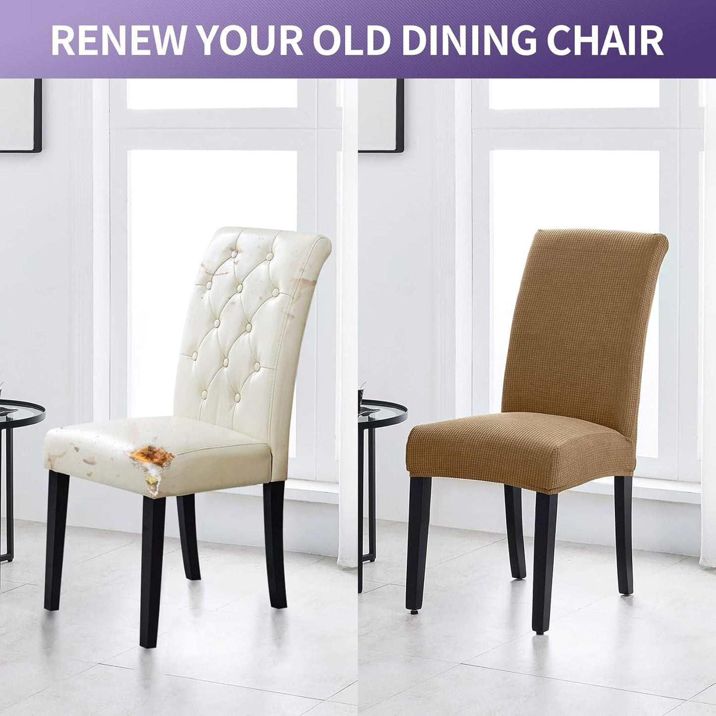 Joccun Chair Covers for Dining Room Set of 4, Dining Chair Slipcovers Stretch Dining Room Chair Covers Seat Protector,Washable Parsons Chair Cover for Home,Hotel,Banquet(Tan,4 Pack)