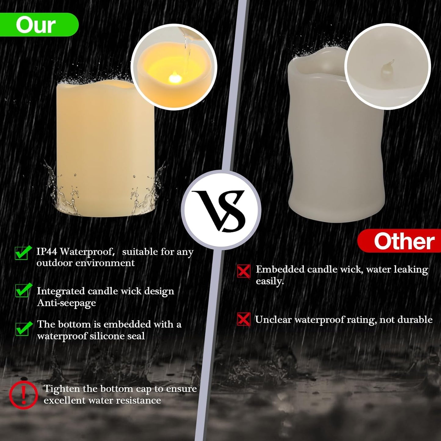 3" x 4" Flameless Candles with Remote and Timer, Waterproof Outdoor Battery Operated Flickering LED Flameless Pillar Candles for Weeding Birthday Decoration, Ivory, Plastic, Set of 6