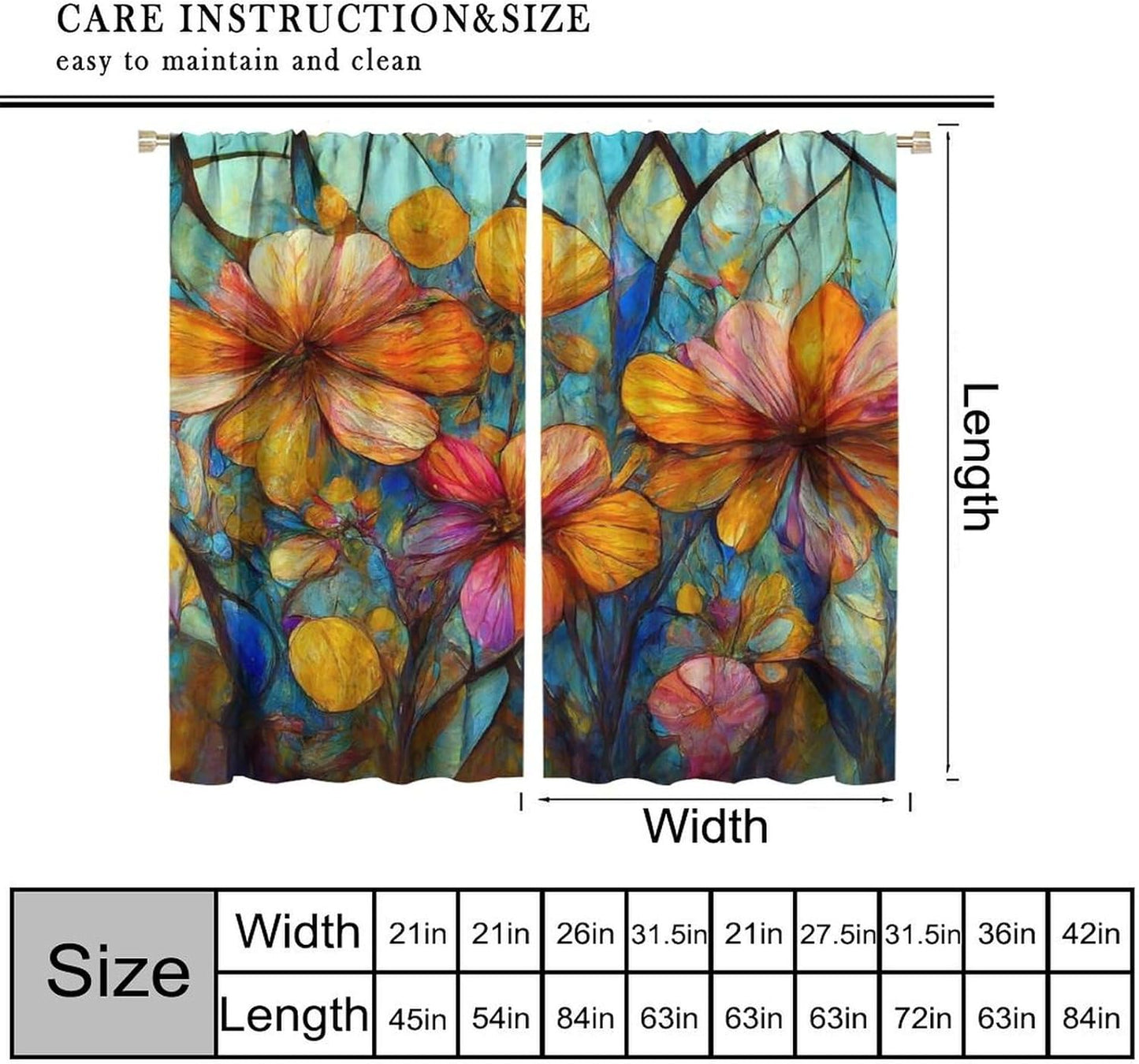 Stained Glass Curtains,Magic Forest Colorful Flowers Abstract Art Home Decor Drapes for Bedroom Living Room Kitchen Window Treatment 2 Panels Set Total Size 63" W X 72" L Inch