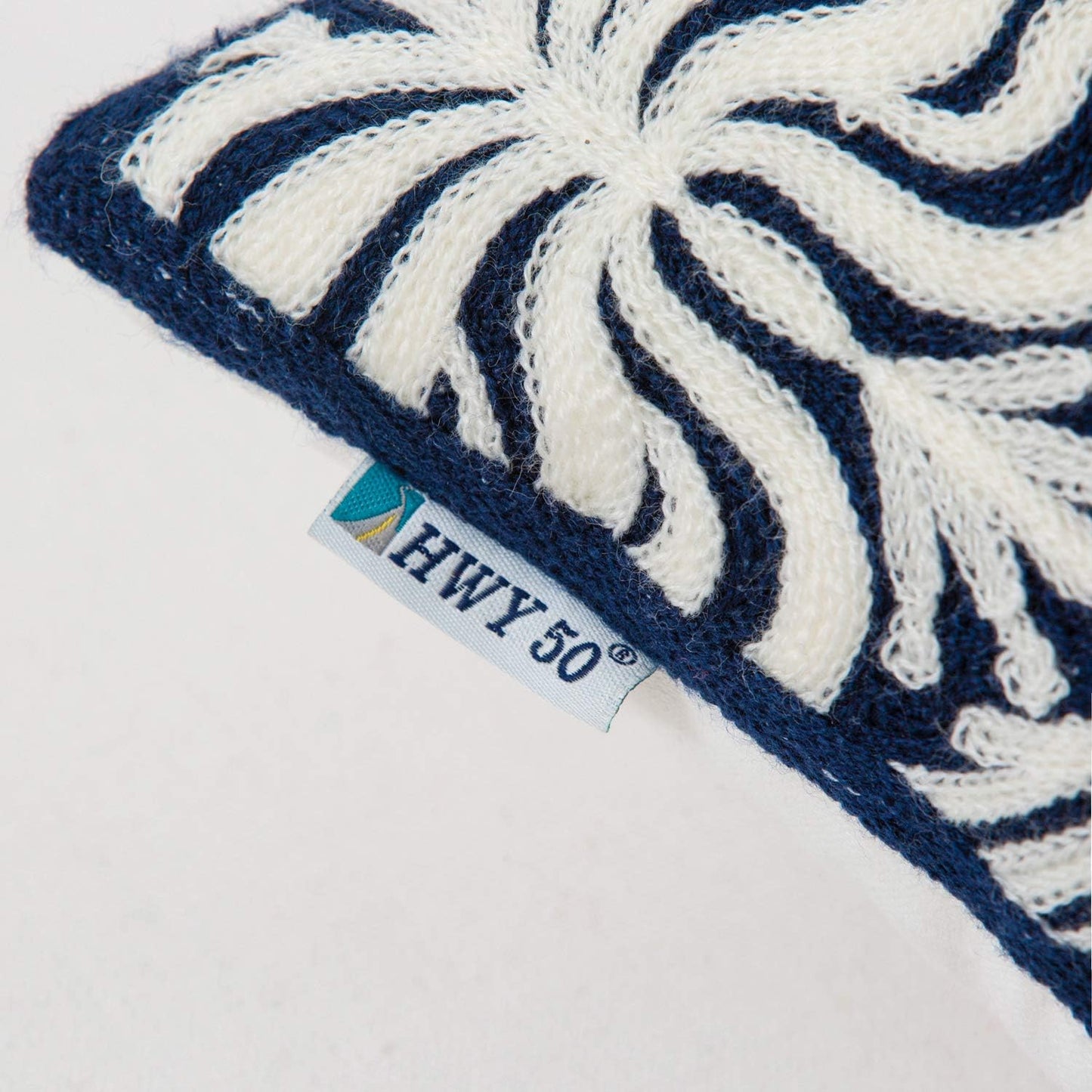 HWY 50 Navy Blue Decorative Lumbar Pillow Cover Rectangle 12x20 Inch (1 Piece), Embroidered Cotton Farmhouse Cushion Cover Pillow Case for Sofa Couch Living Room Bed, Minimalist Floral