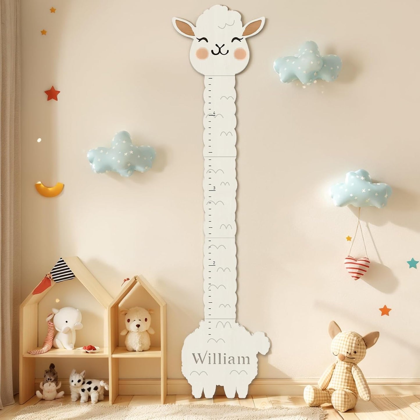 Personalized Name Height Chart for Kids, Alpaca Wood Growth Chart, Height Measuring for Children, Boy Girls Height Wall Chart Growth Measuring Ruler for Nursery Decor, Lightweight